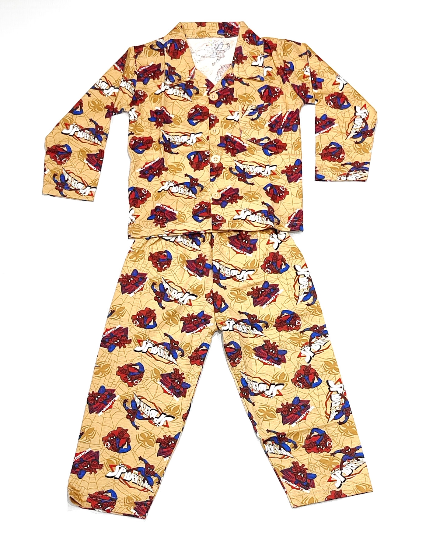AAAKAR | Beige Stylish SpiderMan Printed Full Sleeve Top and Pyjama Set