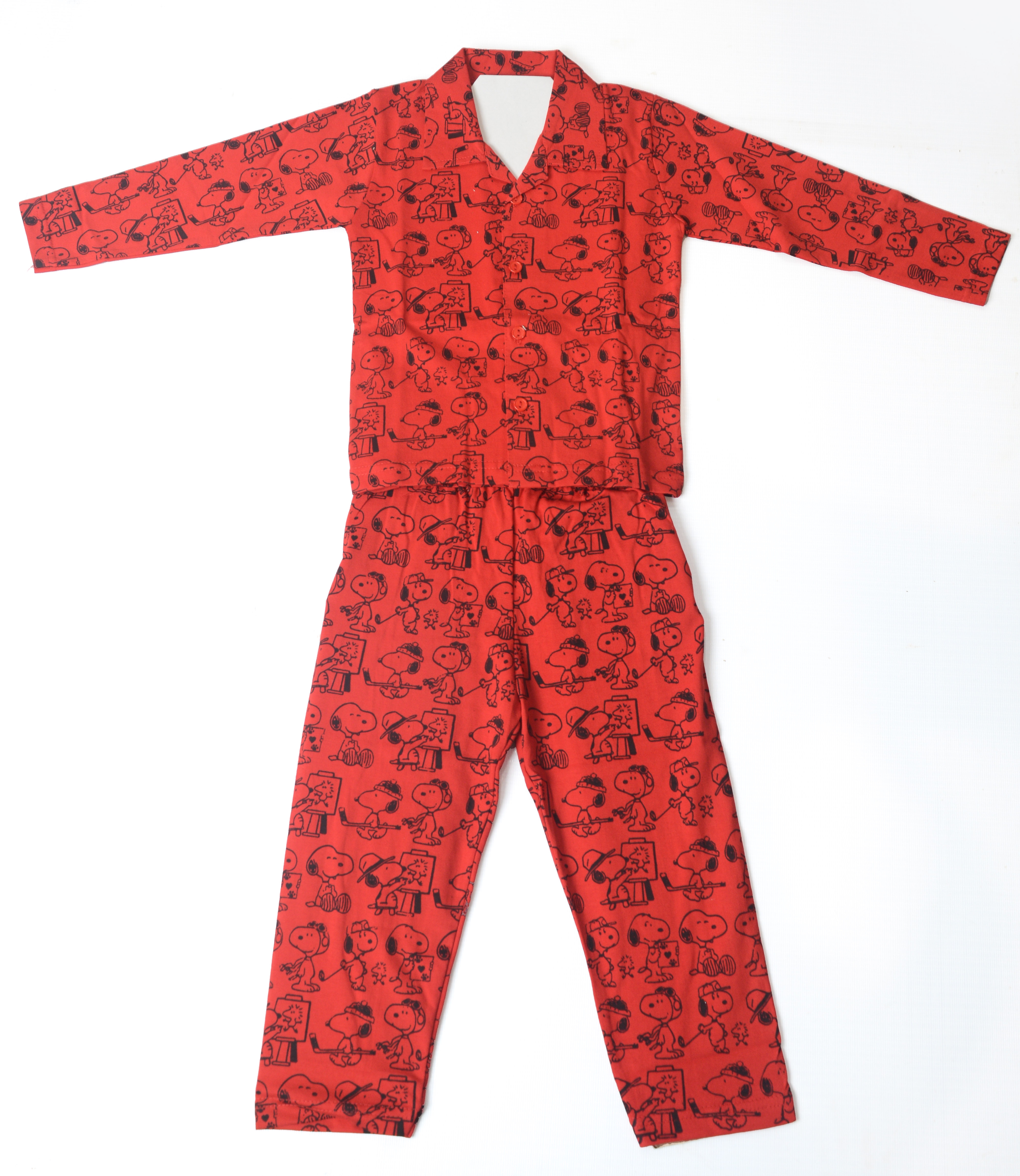 AAAKAR | Stylish Boy's Red Graphic Printed Shirt And Pyjama Set