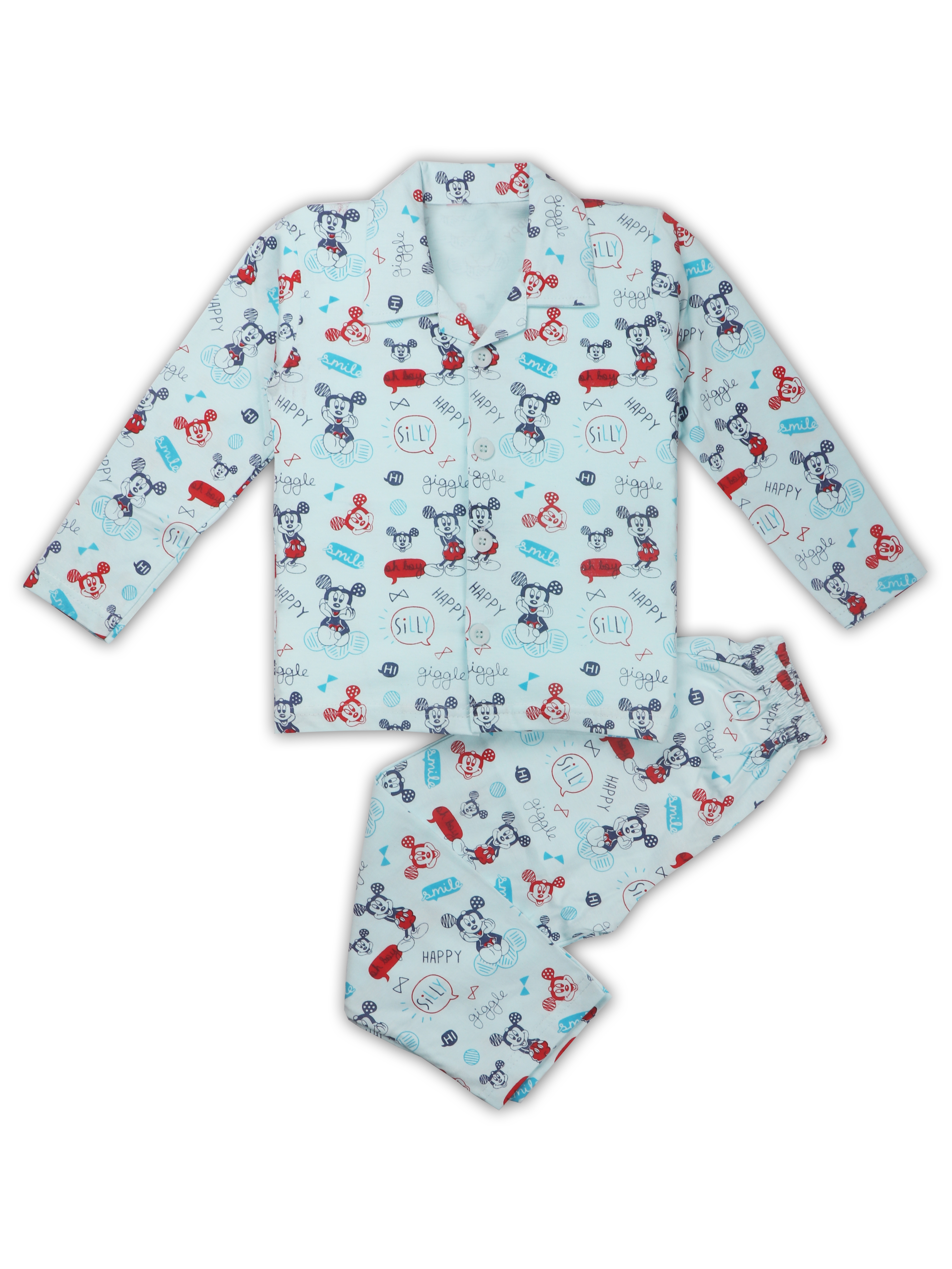 AAAKAR | Aaakar Blue Mickey Mouse Print Full Sleeves Night Suit 