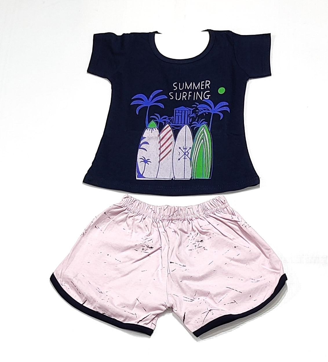 AAAKAR | Girl's Blue Graphic Printed Top, Capri and Shorts Combo Pack
