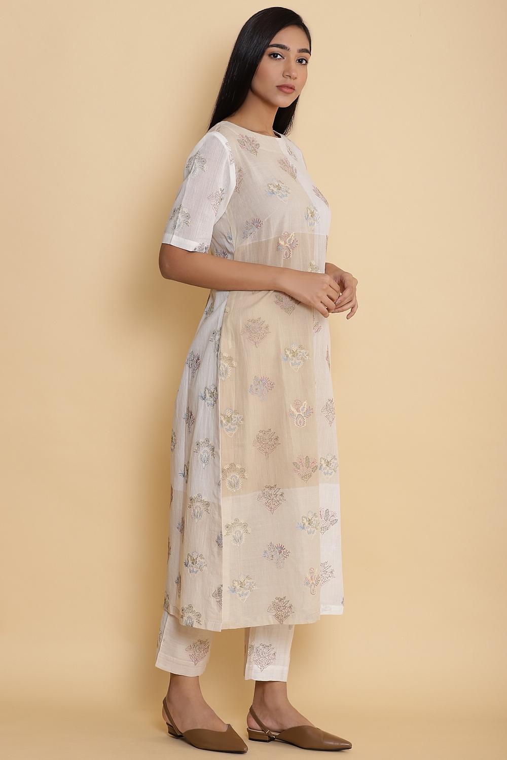 ABRAHAM AND THAKORE | Handwoven Floral Embroidered Kurta