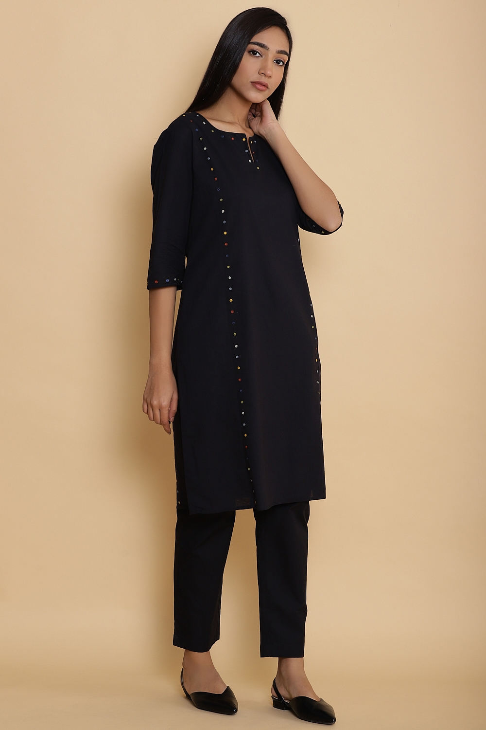 ABRAHAM AND THAKORE | Side Dot Embroidered Cotton Dress