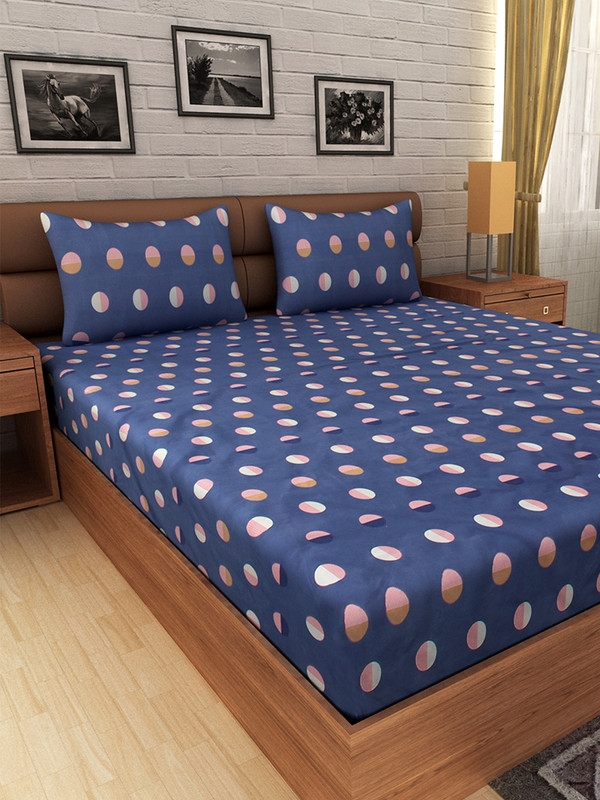 Albion Multi Color Printed Double Bed Sheets With Pillow Cover