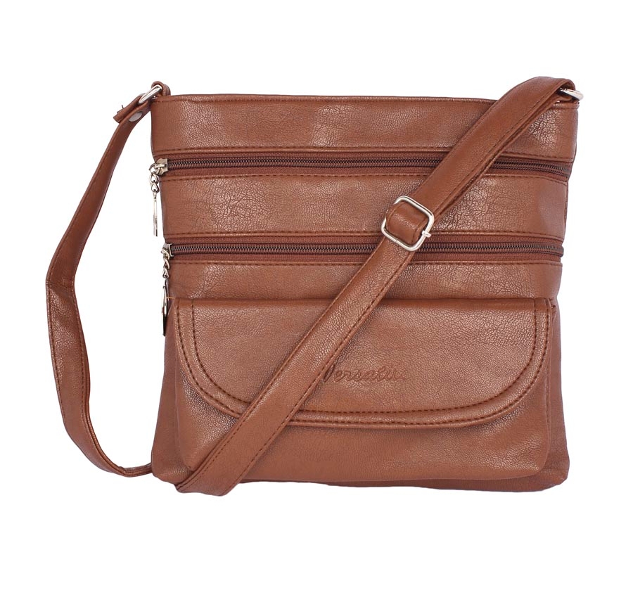 Aliado | Aliado Faux Leather Coffee Brown Zipper Closure Sling Bag 