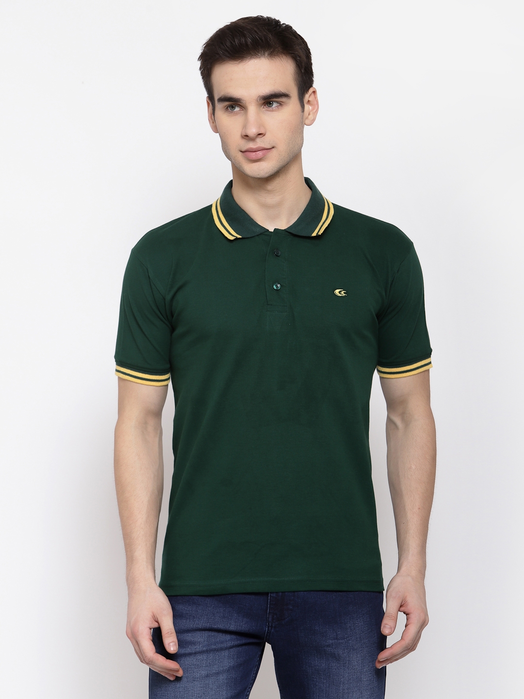 Allen Cooper | Allen Cooper Green Solid Cotton Polo T-Shirt For Men