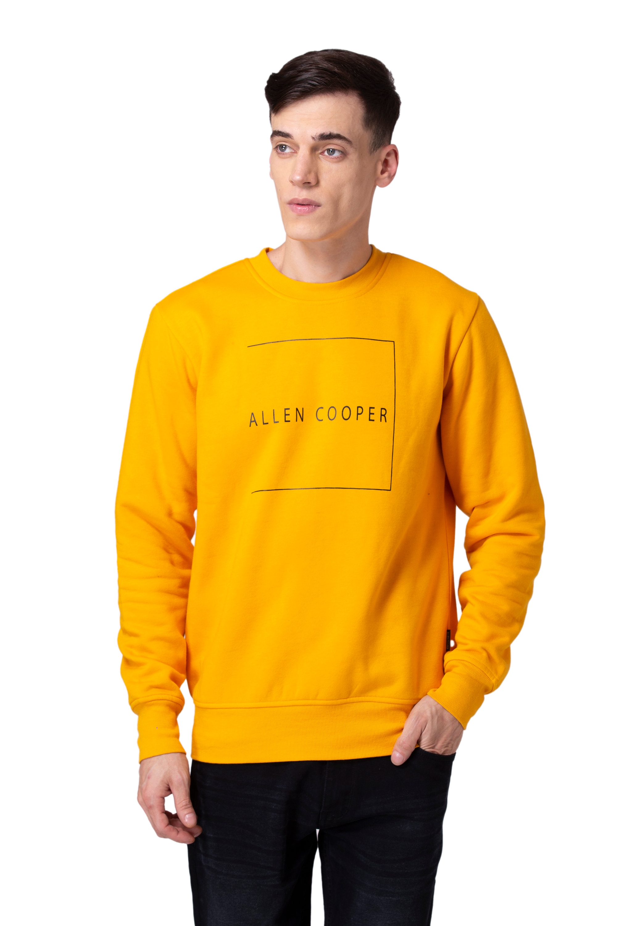 Allen Cooper | Allen Cooper Orange Solid Round Neck Sweatshirt For Men