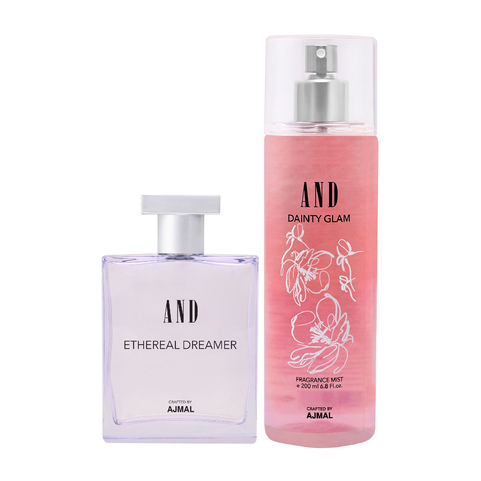 AND Crafted By Ajmal | AND Ethereal Dreamer EDP 50ML & Dainty Glam Body Mist 200ML Pack of 2 for Women Crafted by Ajmal + 2 Parfum Testers