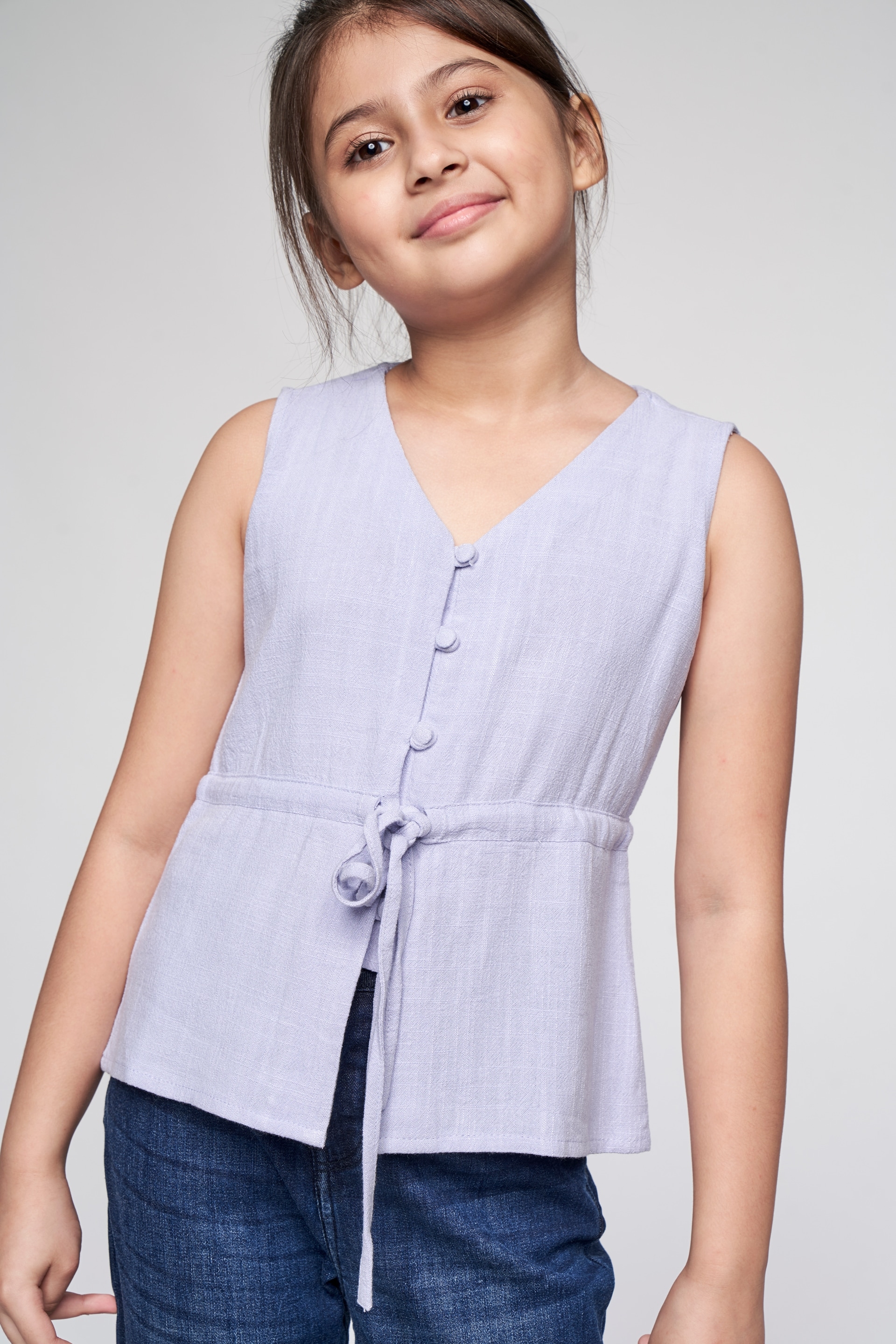 AND | Lilac Solid Fit and Flare Top
