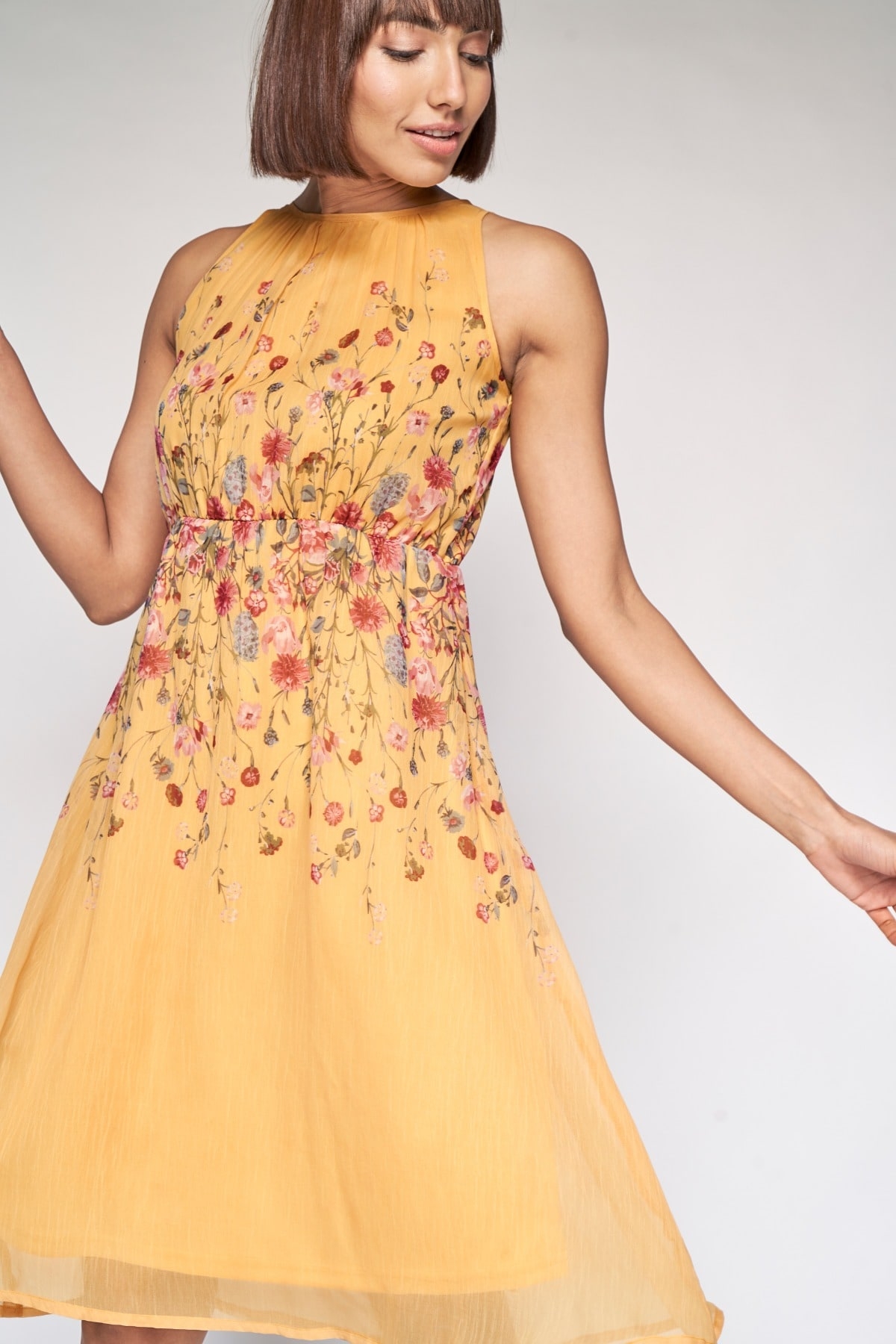 AND | Yellow Floral Fit and Flare Dress
