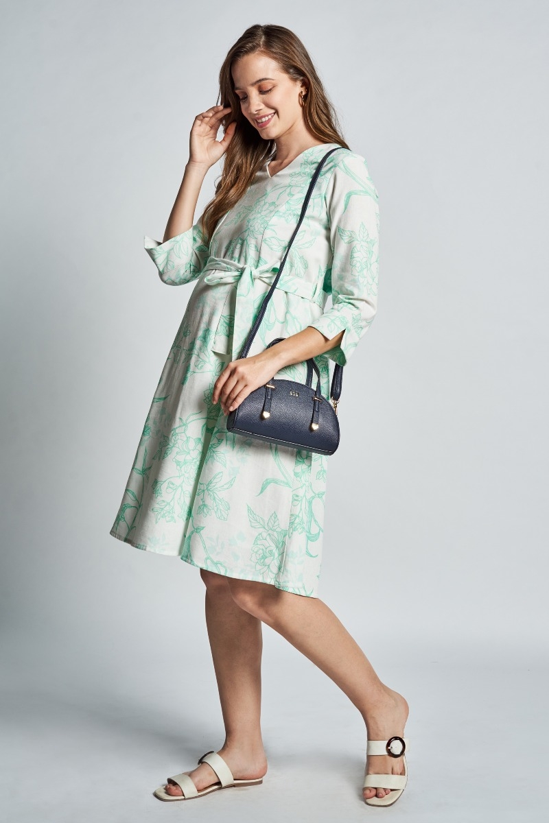 AND | White - Green Floral Maternity Knee Length Dress