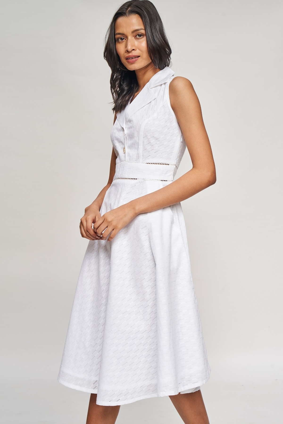 AND | White Solid Fit And Flare Dress