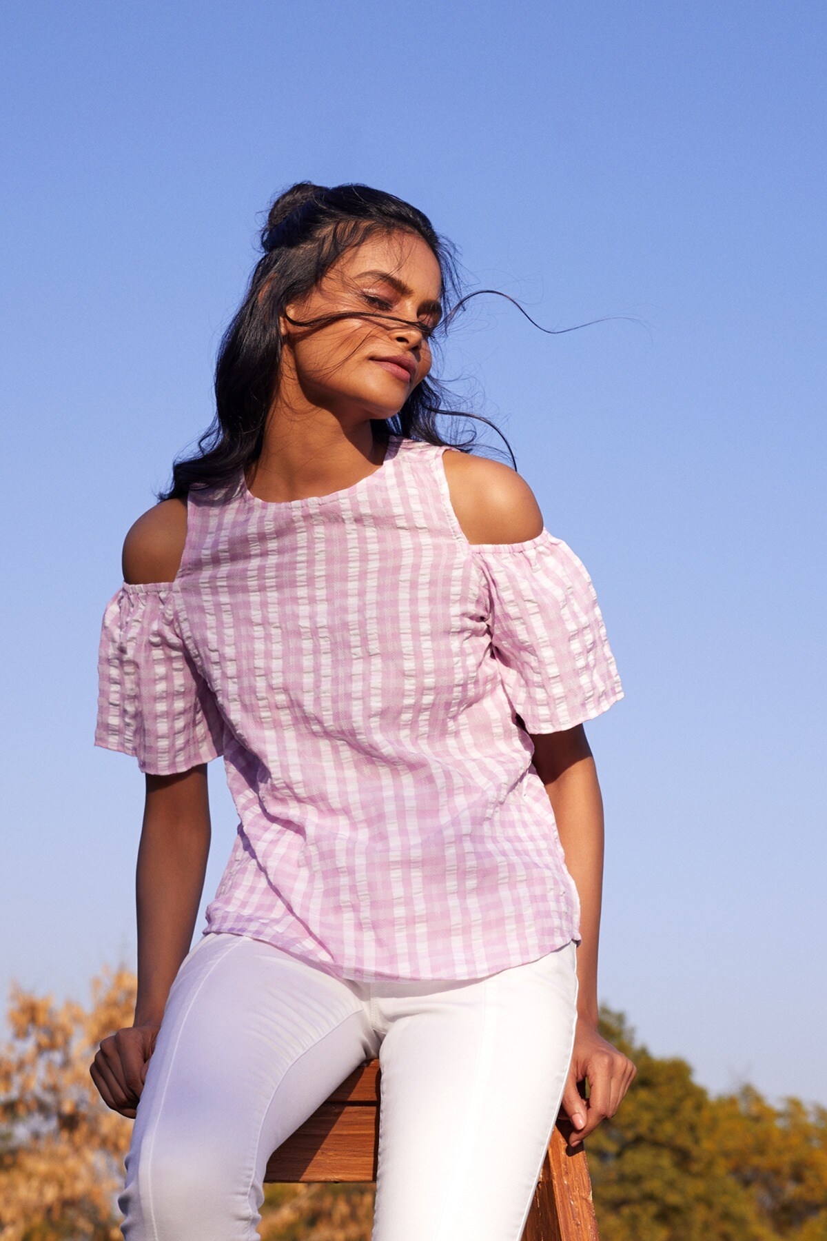 AND | Pink Striped Fit And Flare Top