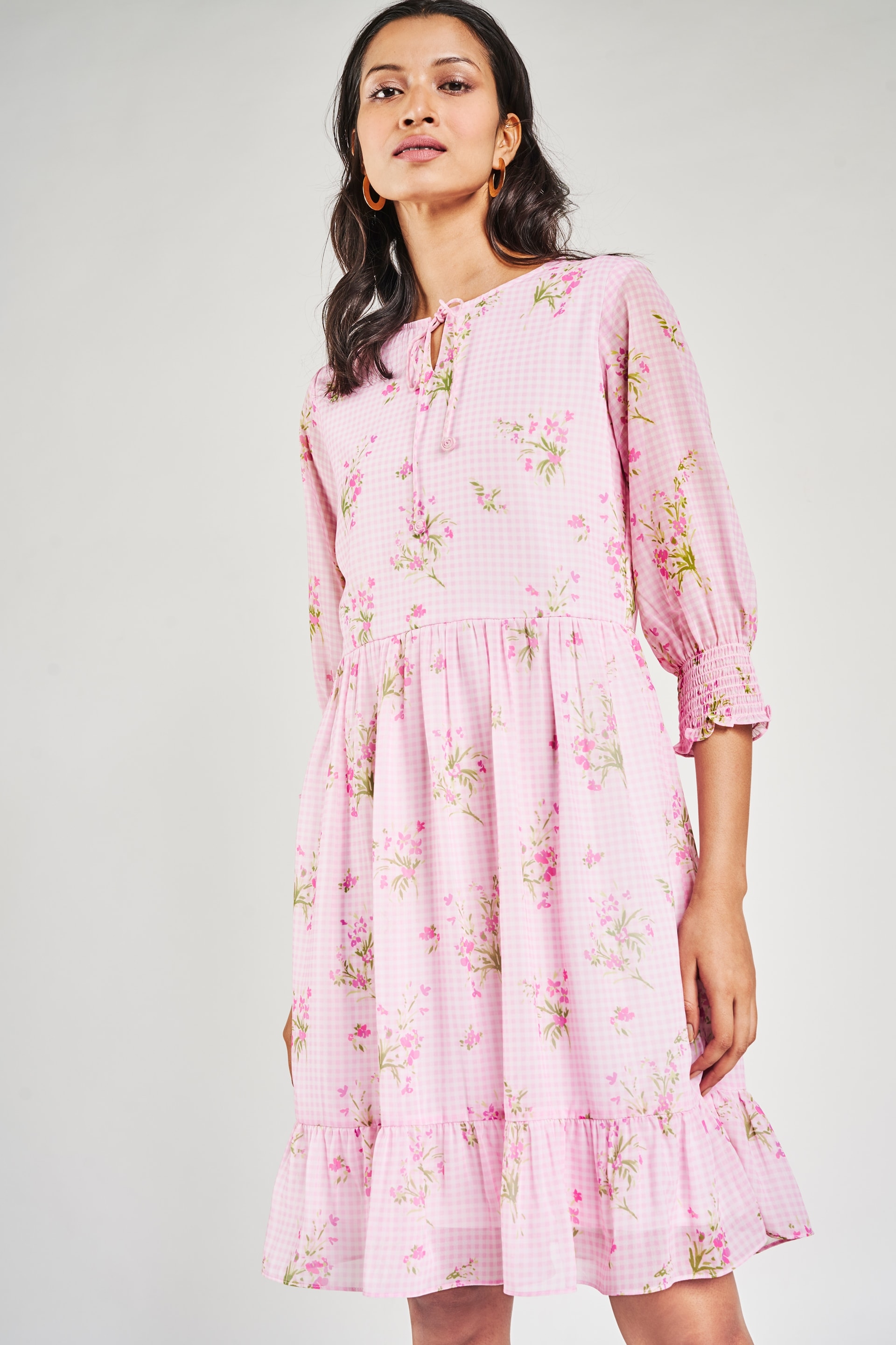 AND | Pink Floral Printed Fit And Flare Dress