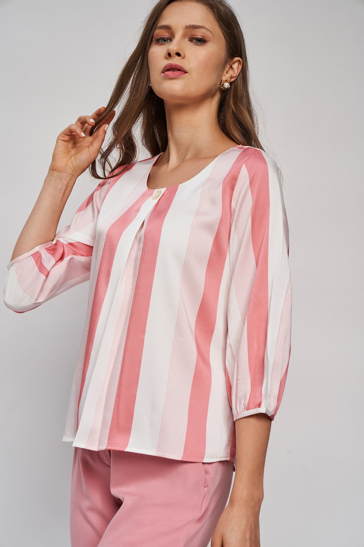 AND | Pink Striped A-Line Top