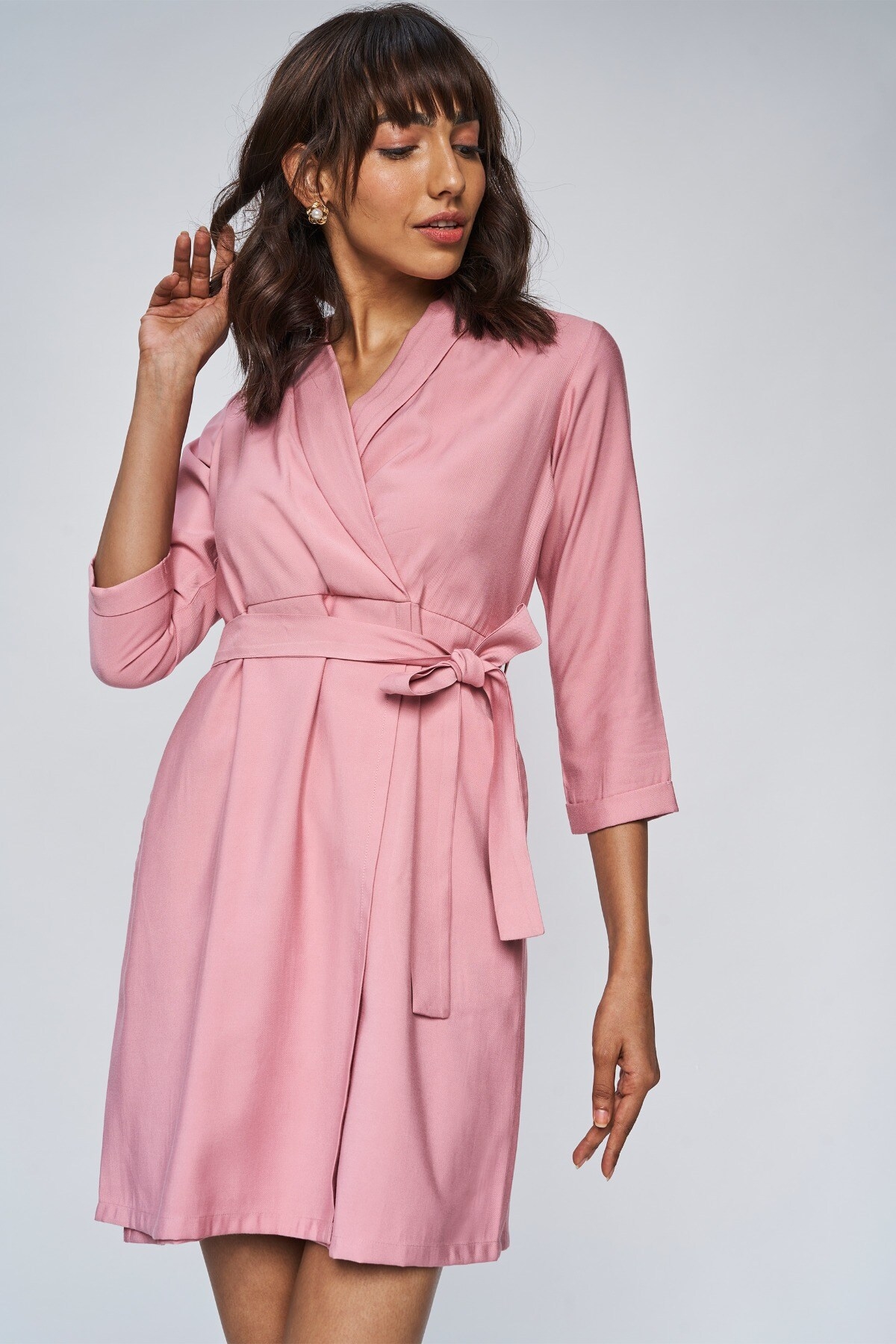 AND | Blush Solid Straight Knee Length Dress