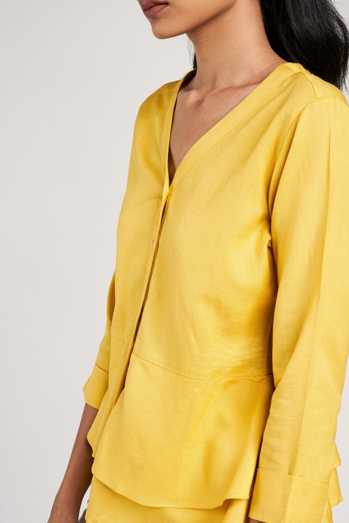 AND | Yellow Solid Peplum Top