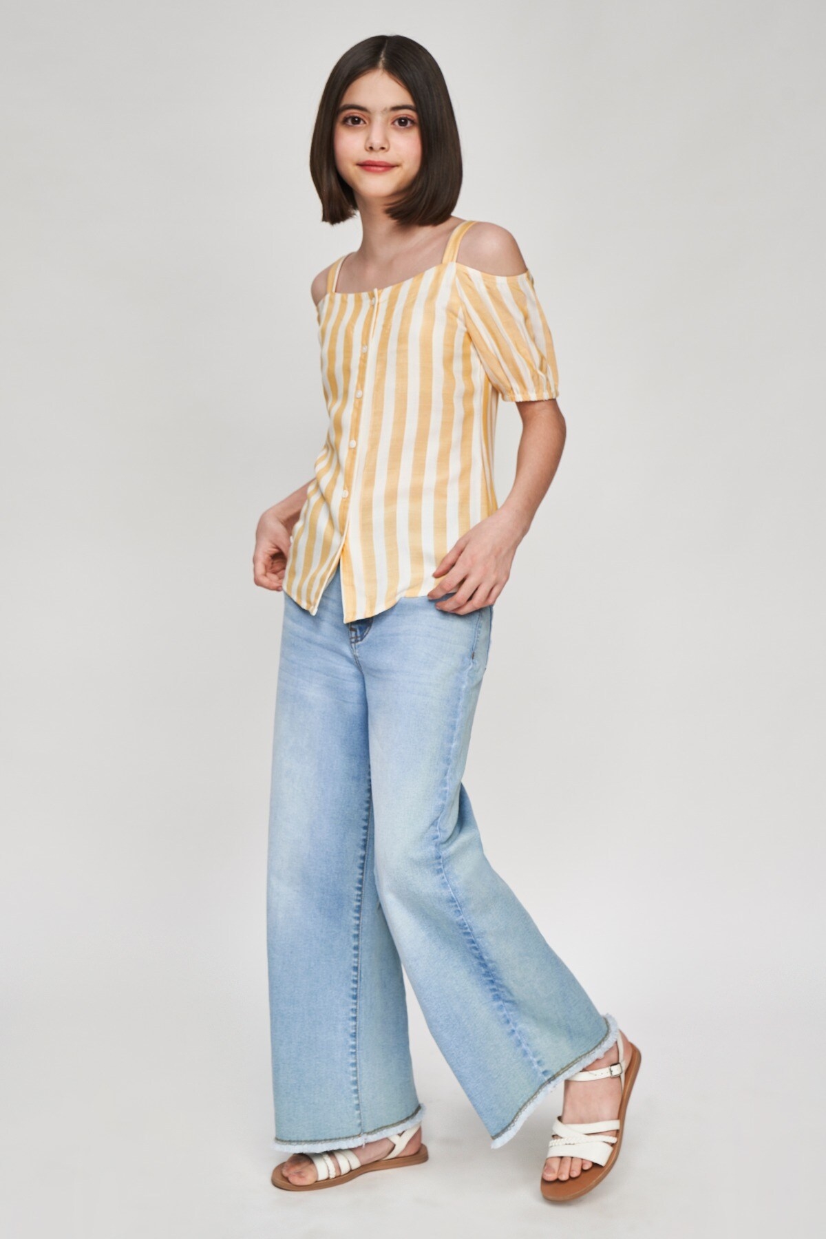 AND | Yellow Striped Printed Shirters Top