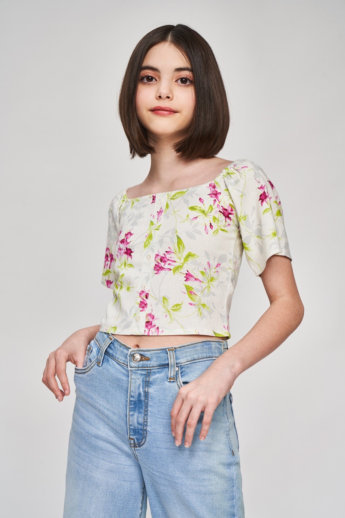 White Floral Printed A-Line Top