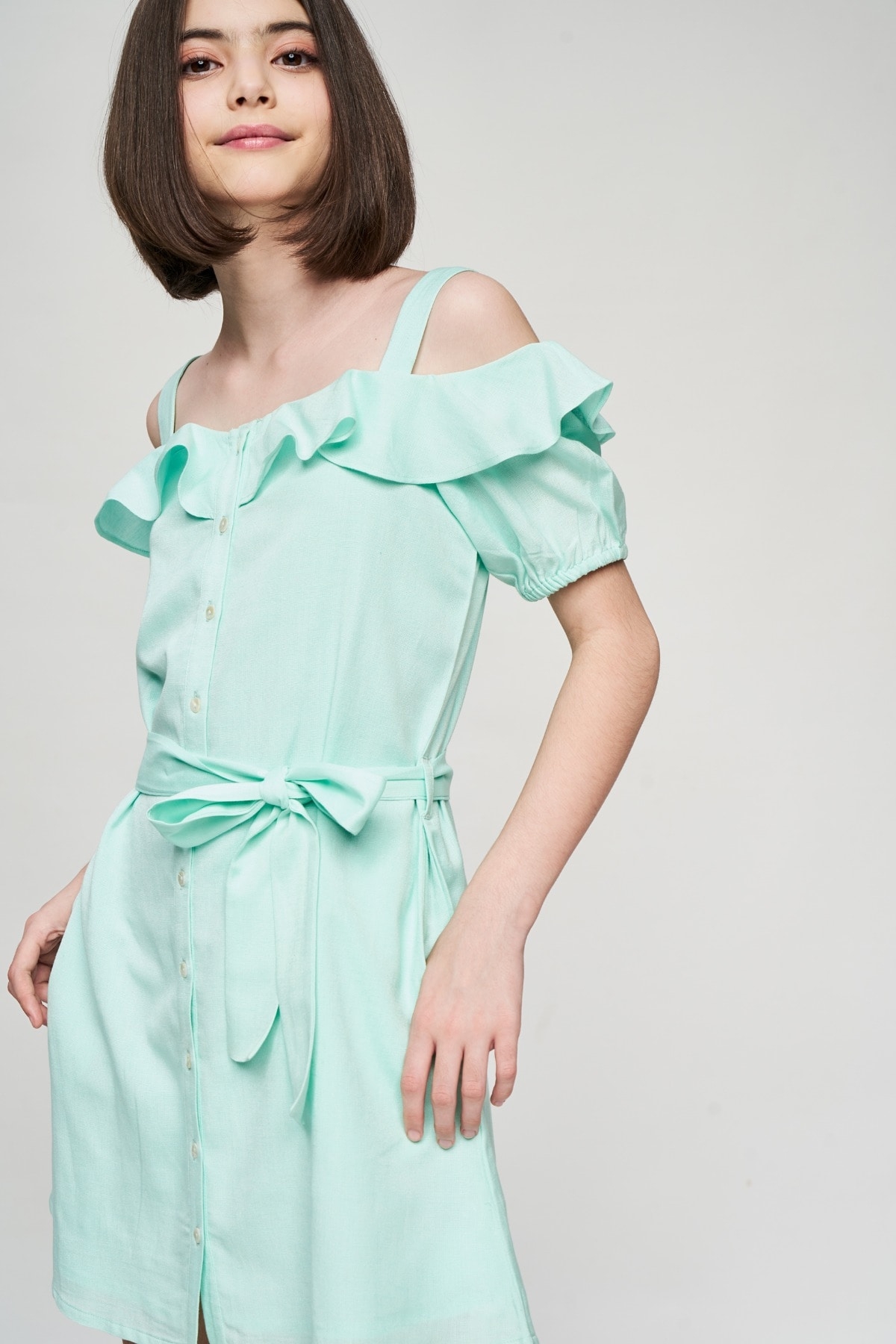 AND | Sage Green Solid A-Line Dress