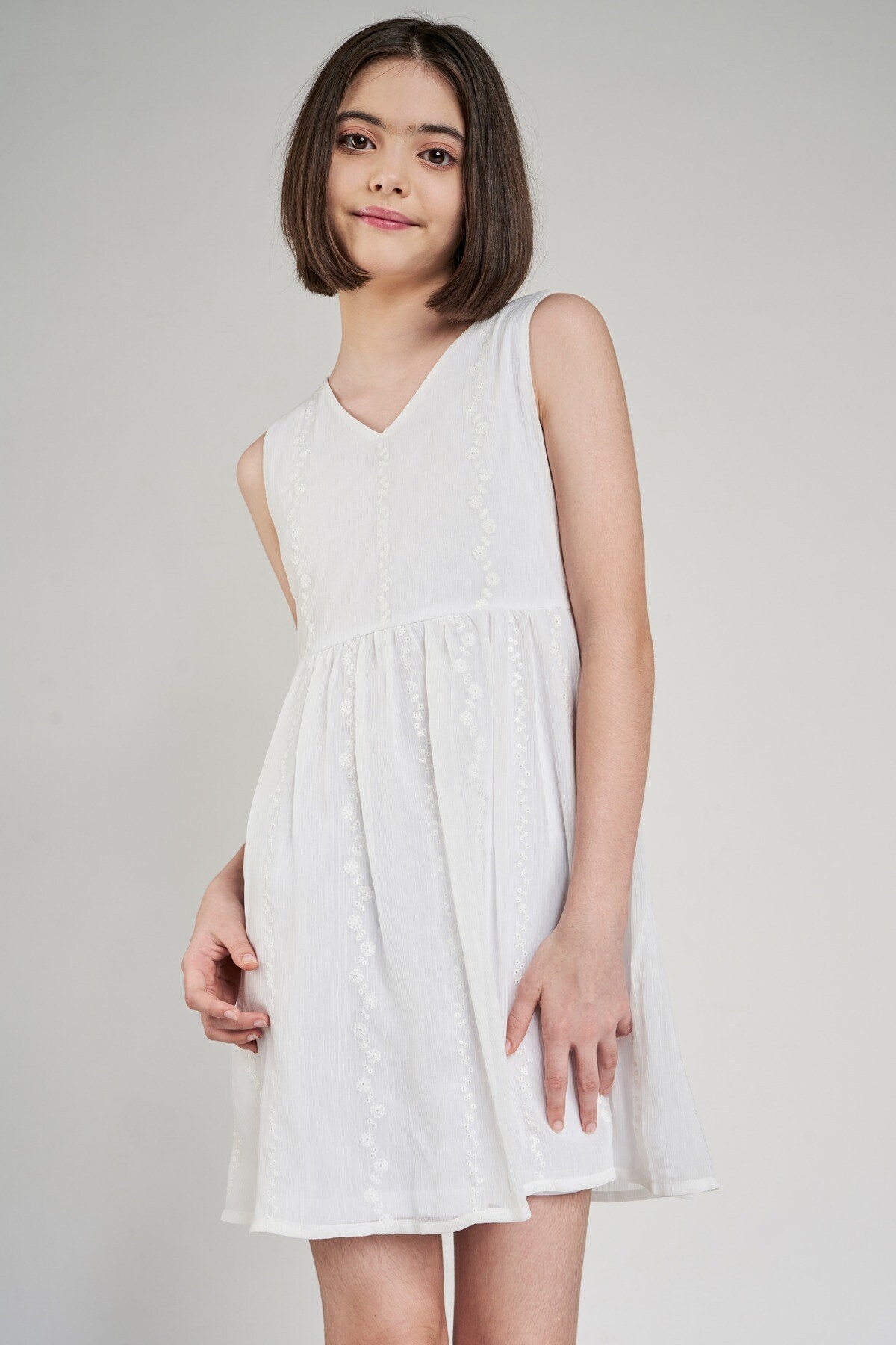 White Self Design Fit And Flare Dress