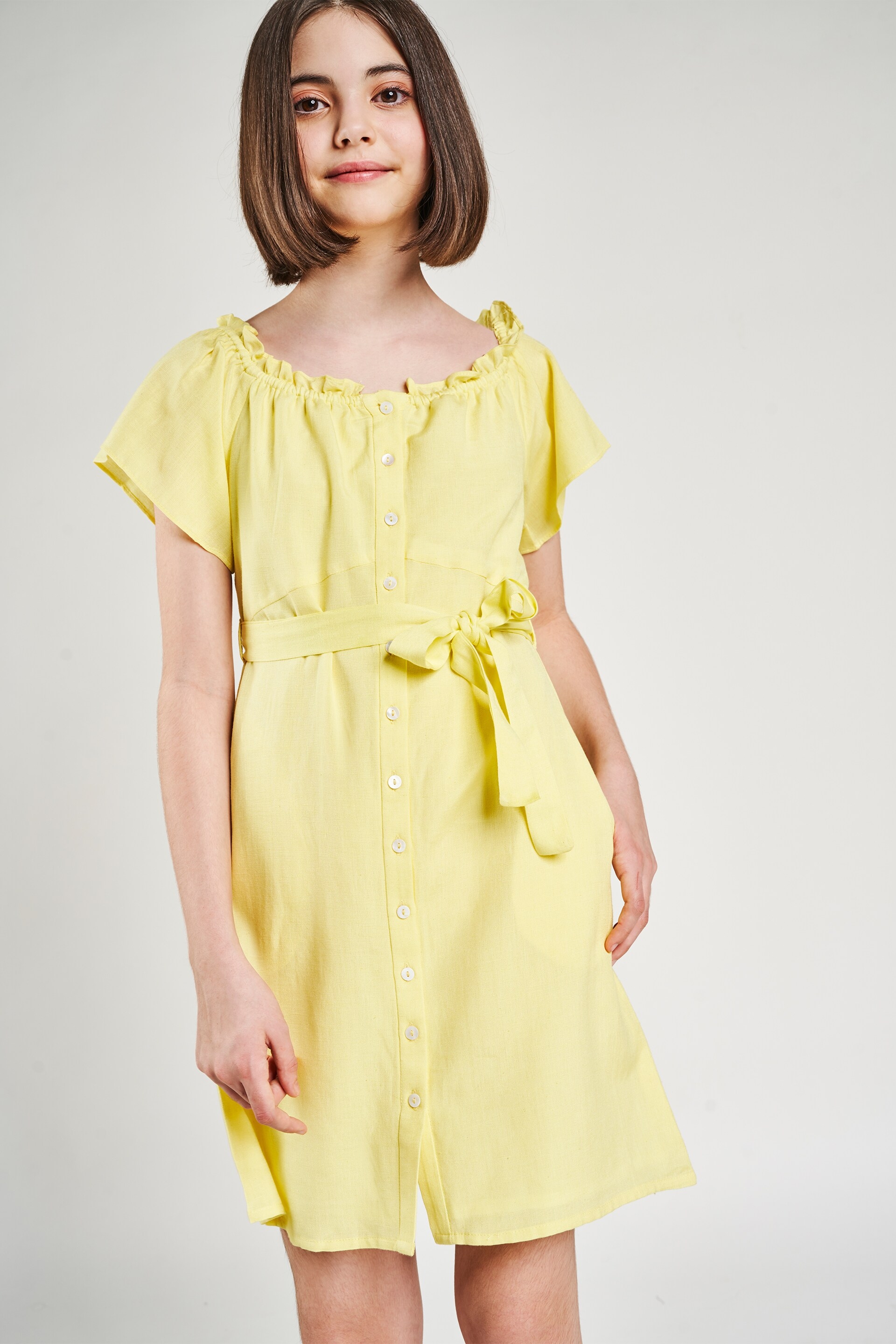 AND | Yellow Solid Fit And Flare Dress