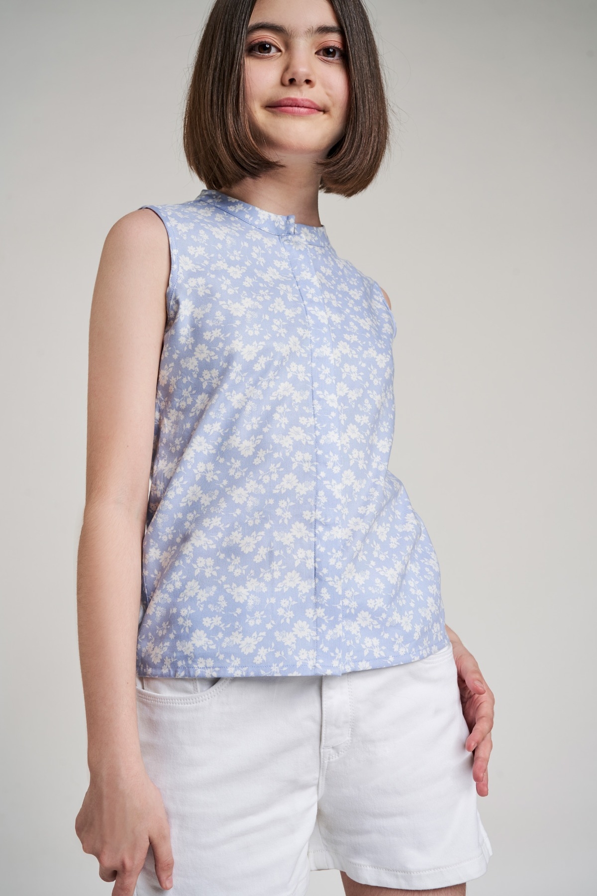 AND | Powder Blue Floral Printed Shift Top