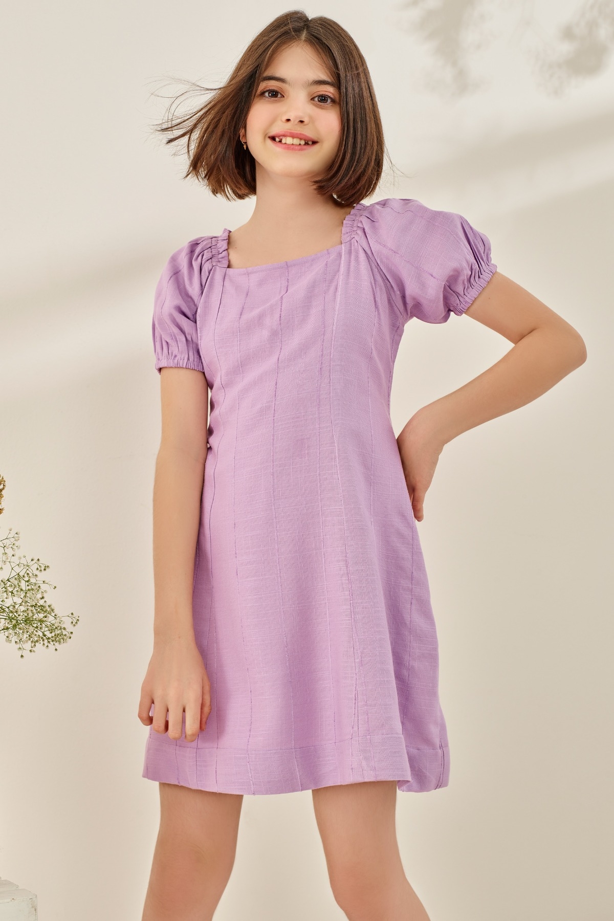 AND | Lilac Self Design Fit And Flare Dress