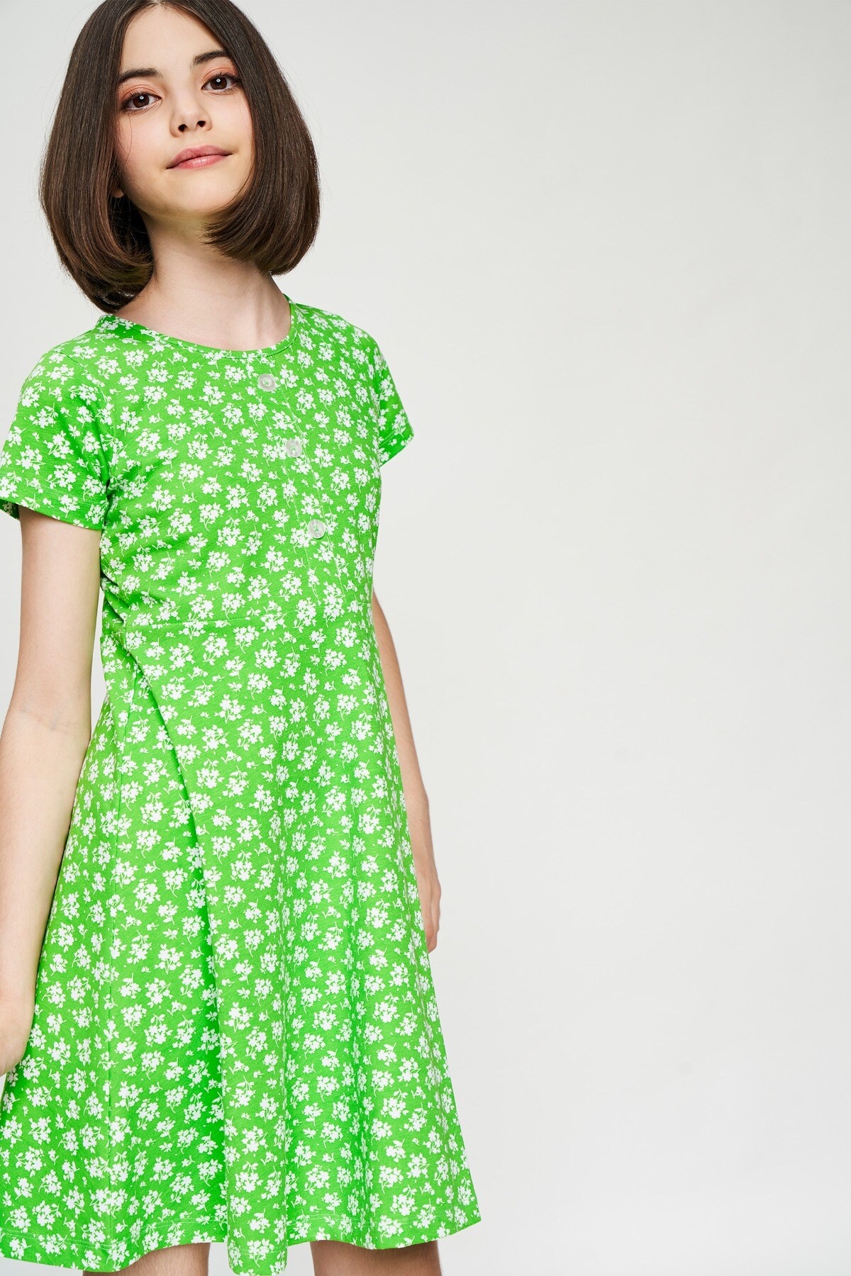 AND | Green Floral Printed Fit And Flare Dress