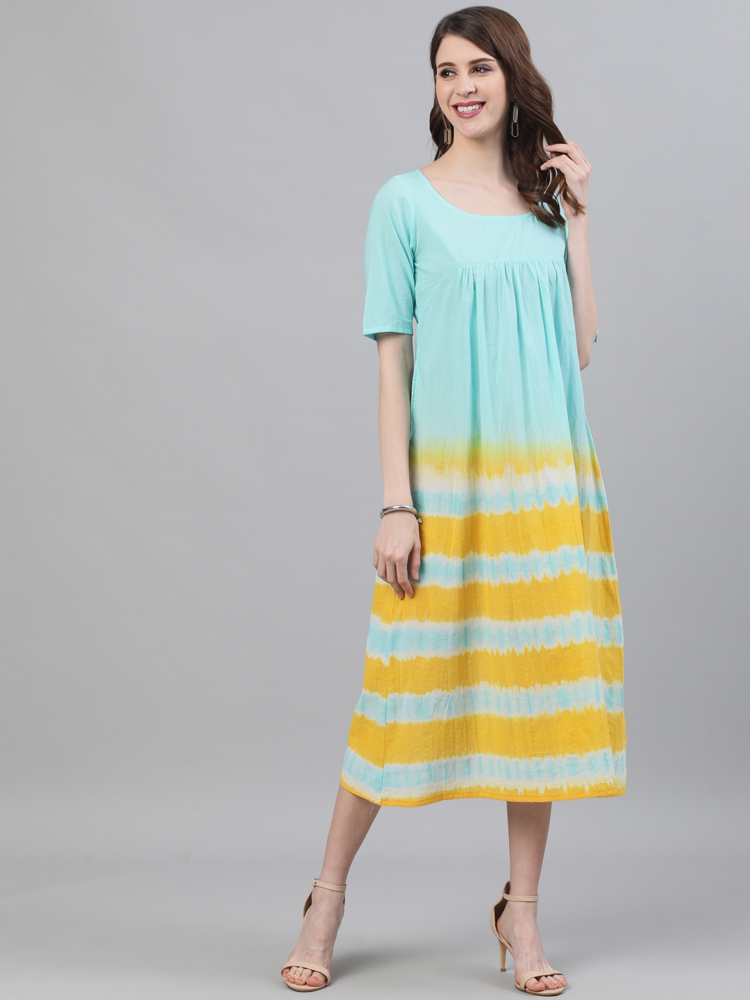 ANTARAN | Blue & Yellow Tie and Dye A-Line Dress