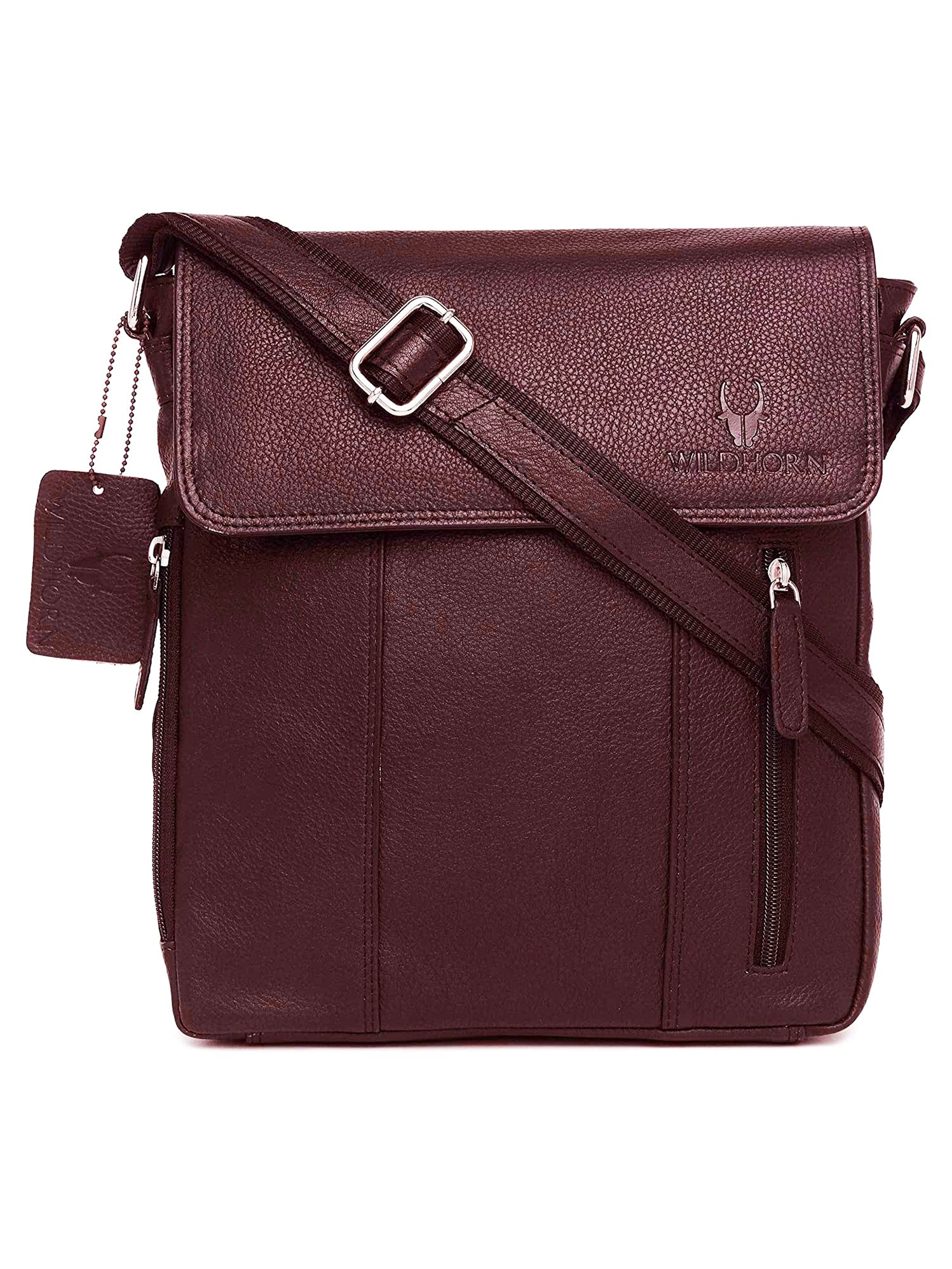 WildHorn | WildHorn 100% Genuine Classic Leather Maroon Sling Bag for Men