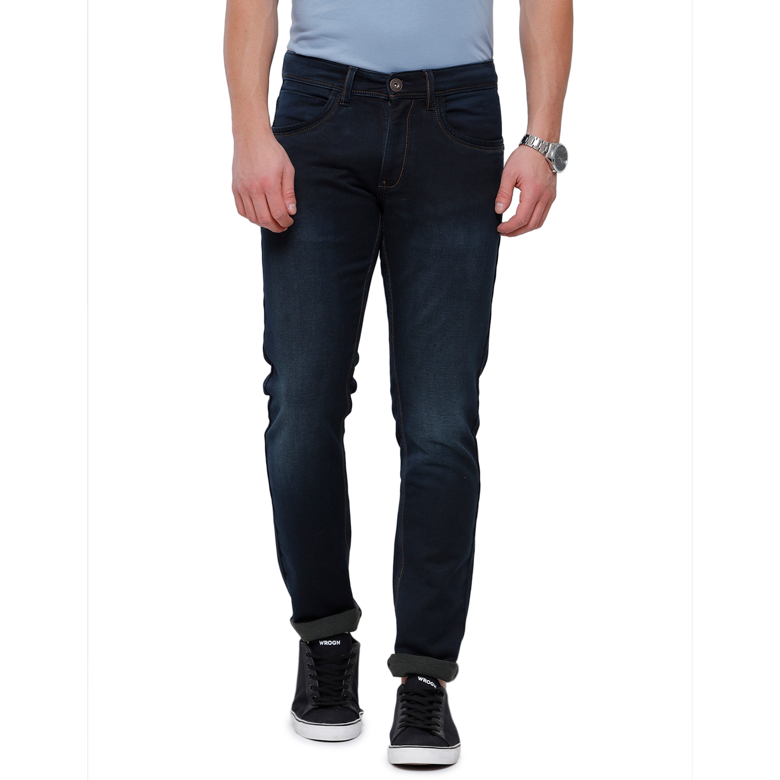 Classic Polo | Classic Polo Mens Solid Slim Fit 98% Cotton 2% Lycra Blue Jean (CPDM2-03A-MBL-SL-LY_30INCH)