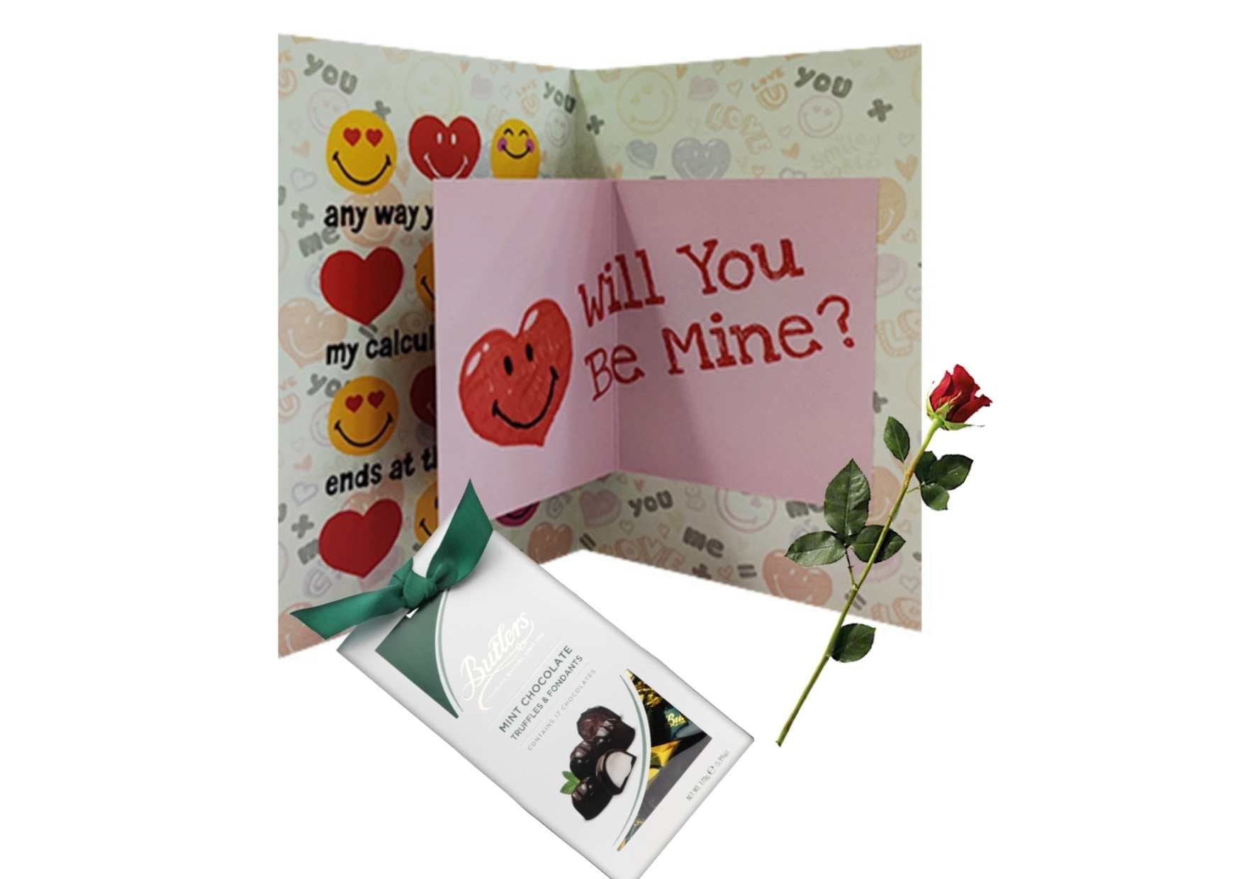 Archies | Archies You are mine multiple fold VALINTINE DAY' greeting Card WITH ARTIFICIAL RED ROSE AND BUTLERS MINT CHOCOLATE BOX