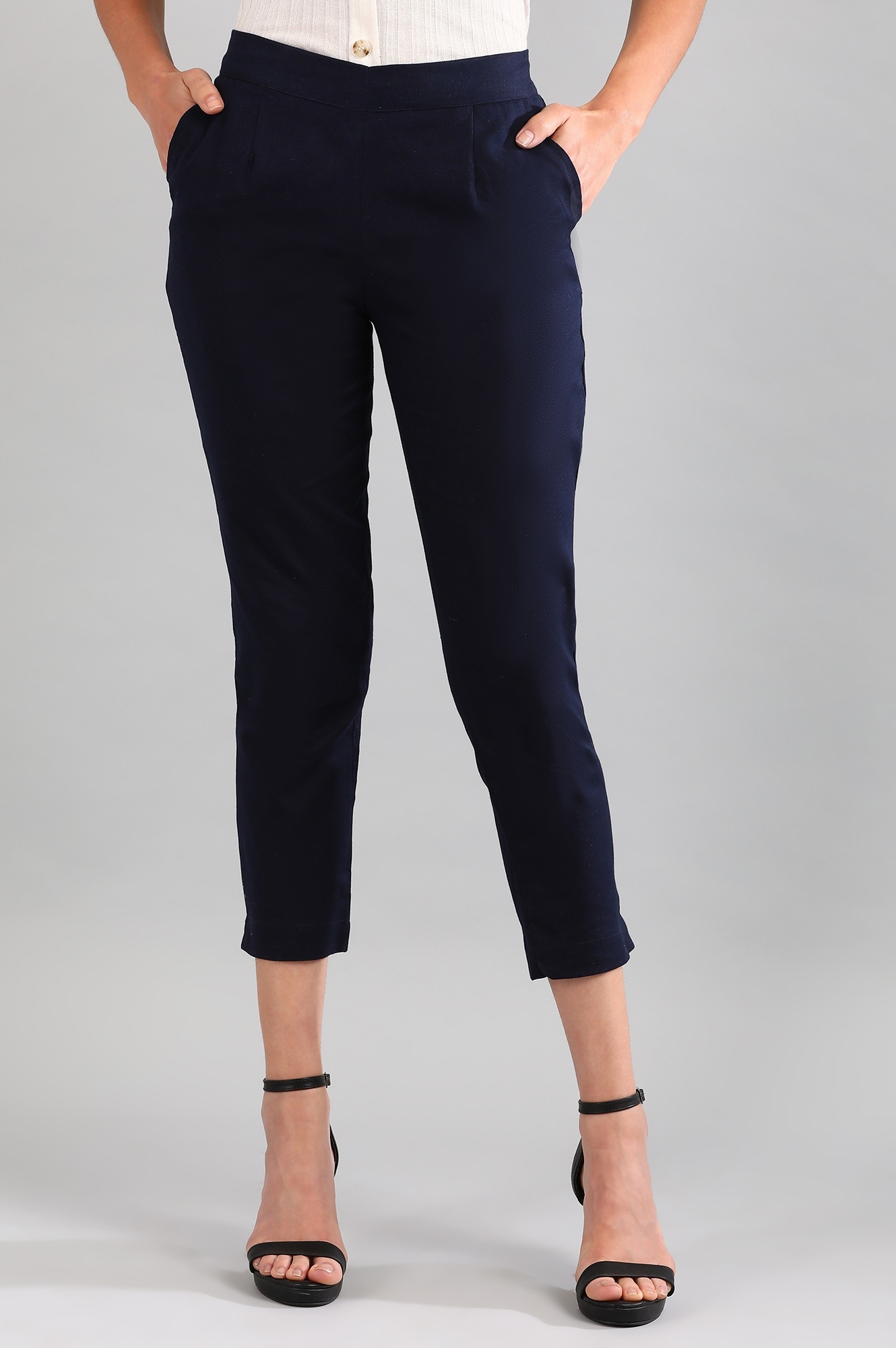 Aurelia | Navy Solid Trousers 
