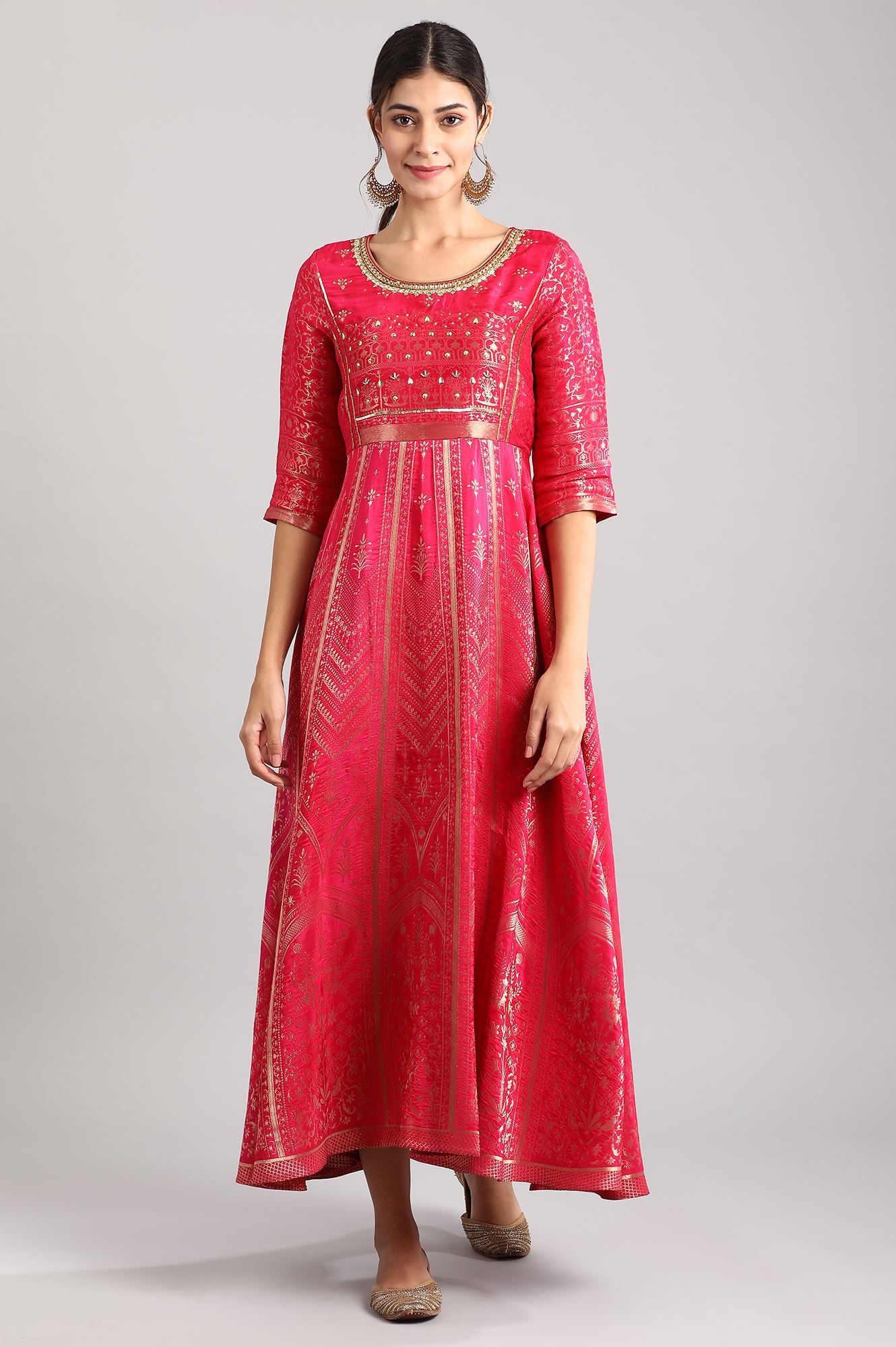 Aurelia | Fuchsia Round Neck Embellished Dress