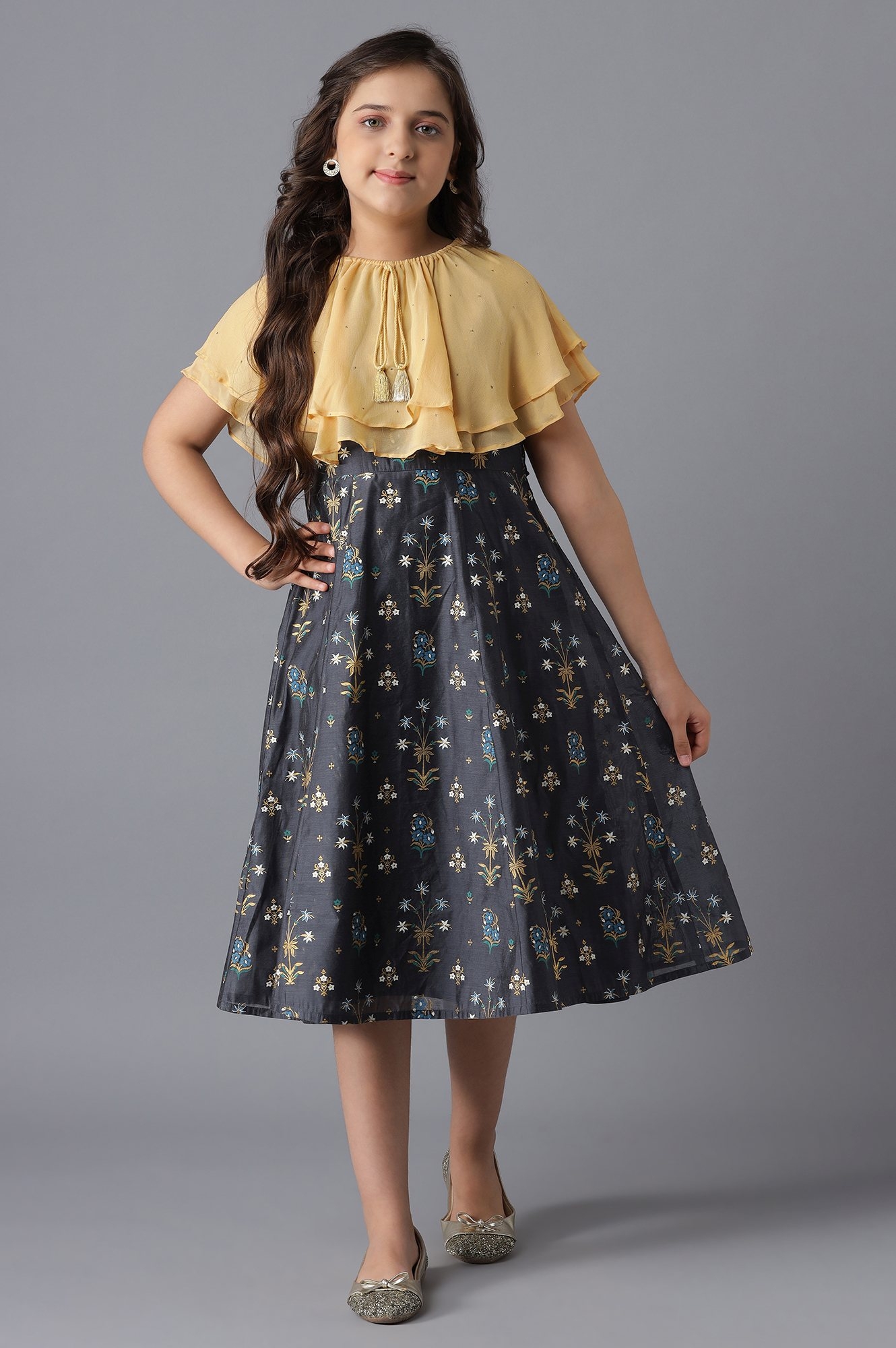 Aurelia | Yellow Poncho and Grey Dress Girls Set