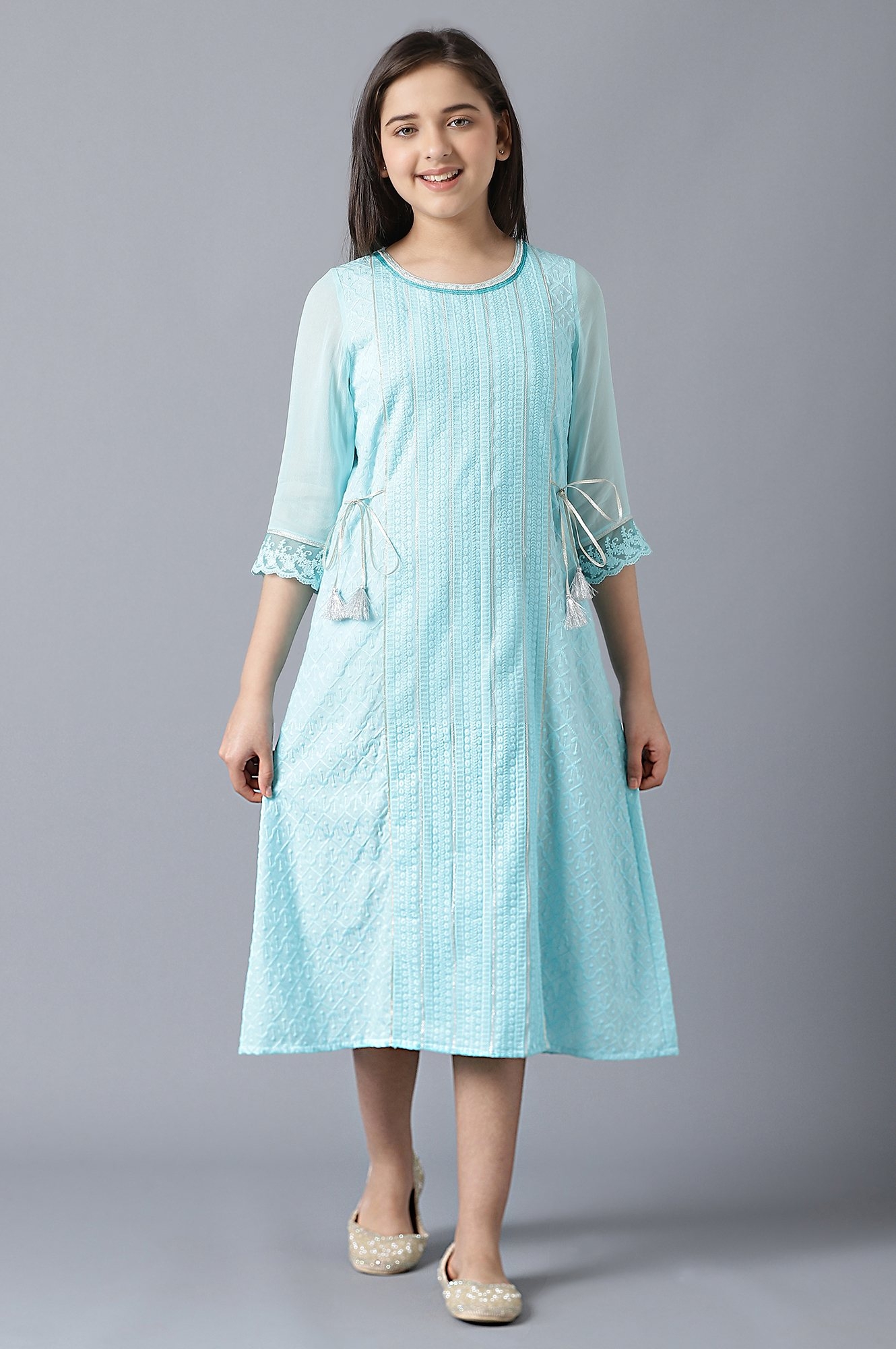 Aurelia | Girls Blue Sequinned Schiffli Dress