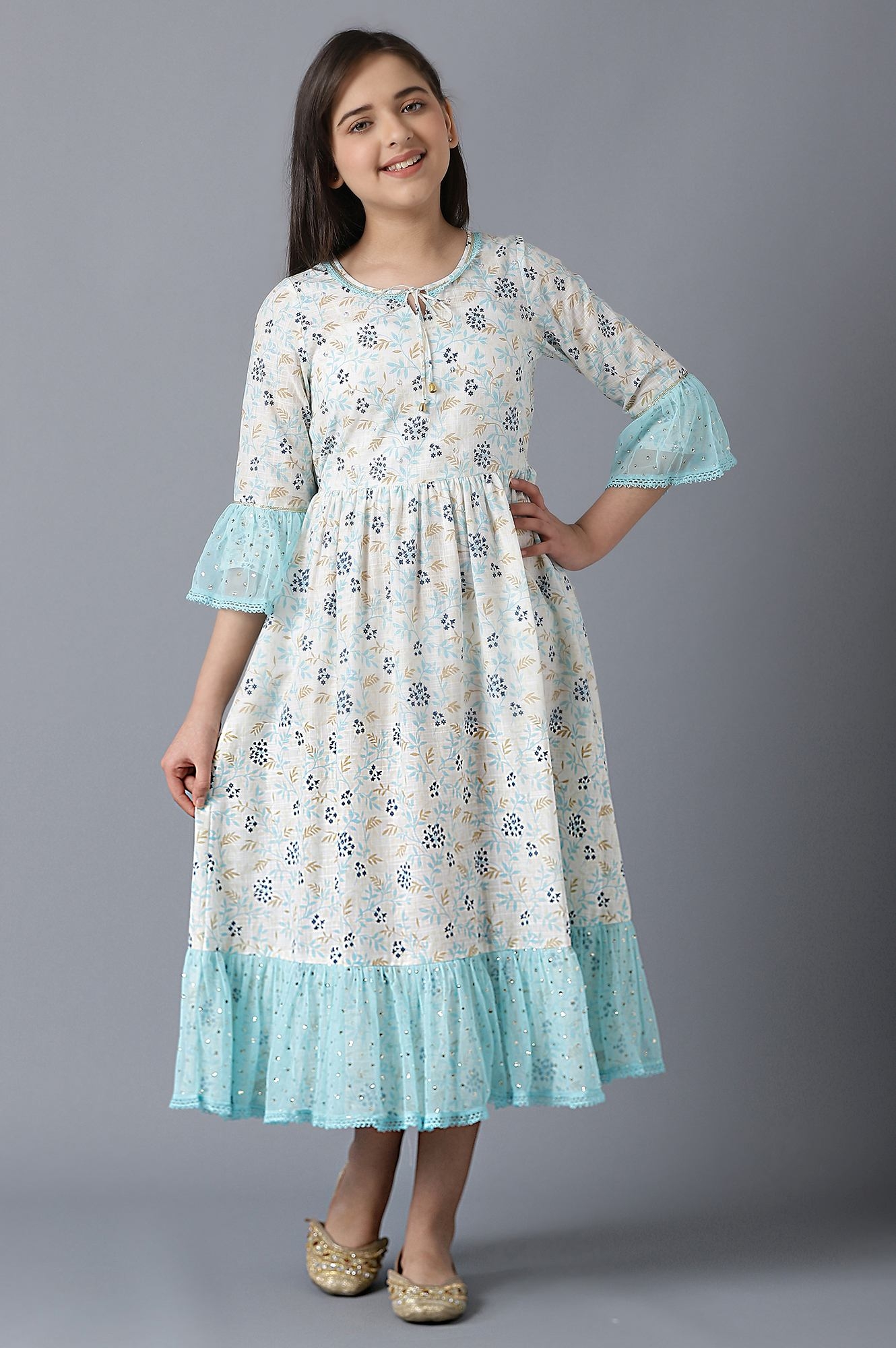 Aurelia | Girls White Cotton Printed Dress 