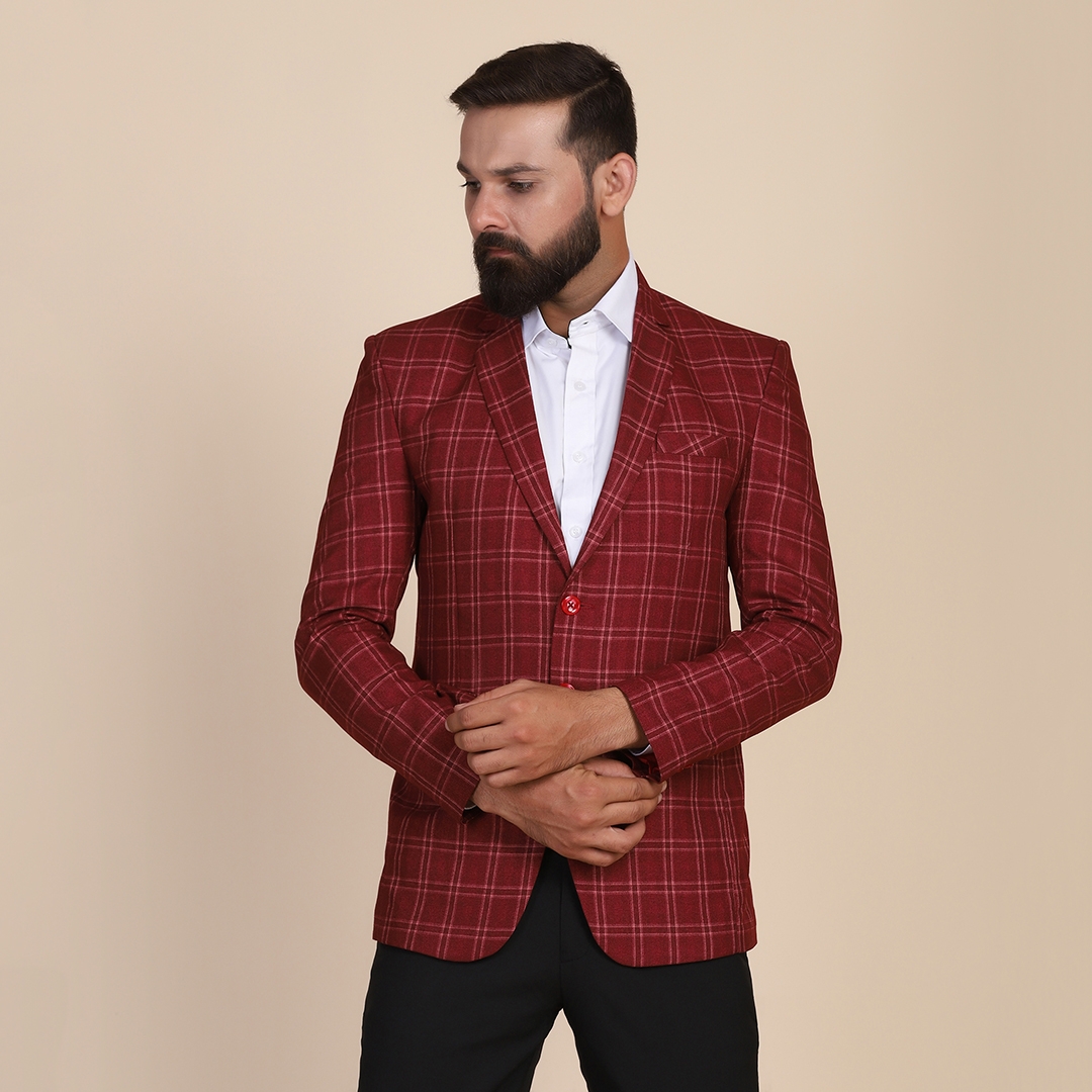 TAHVO | TAHVO Men tweed maroon check blazer