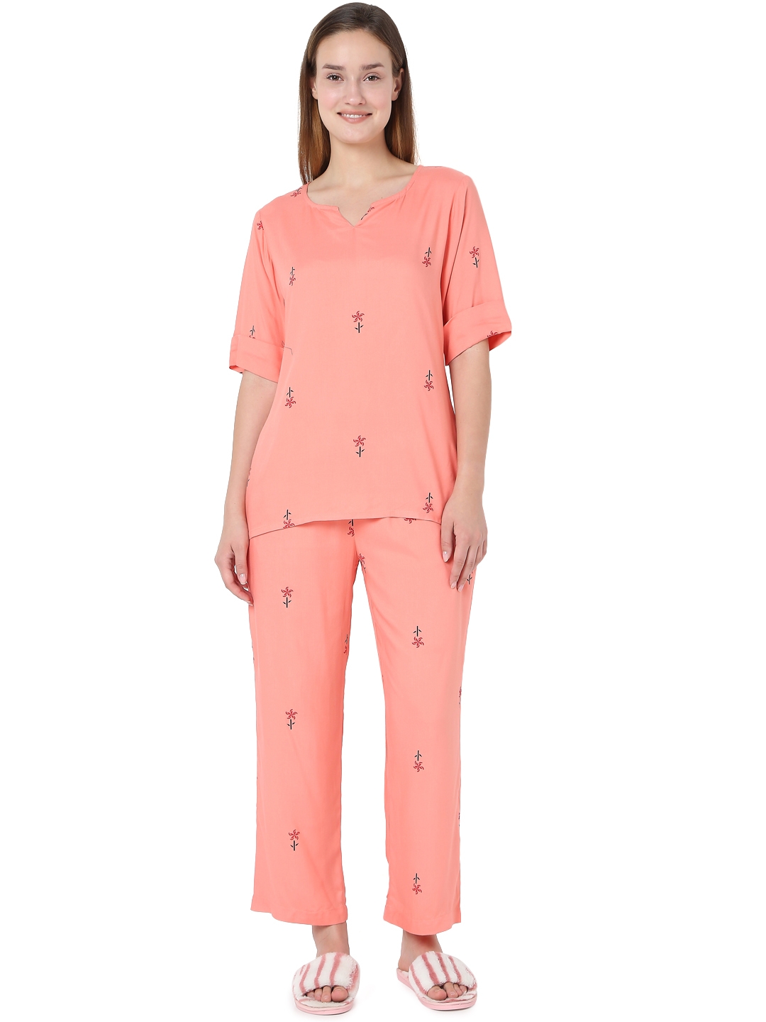 Smarty Pants | Smarty Pants women's cotton pastel pink floral print night suit. 