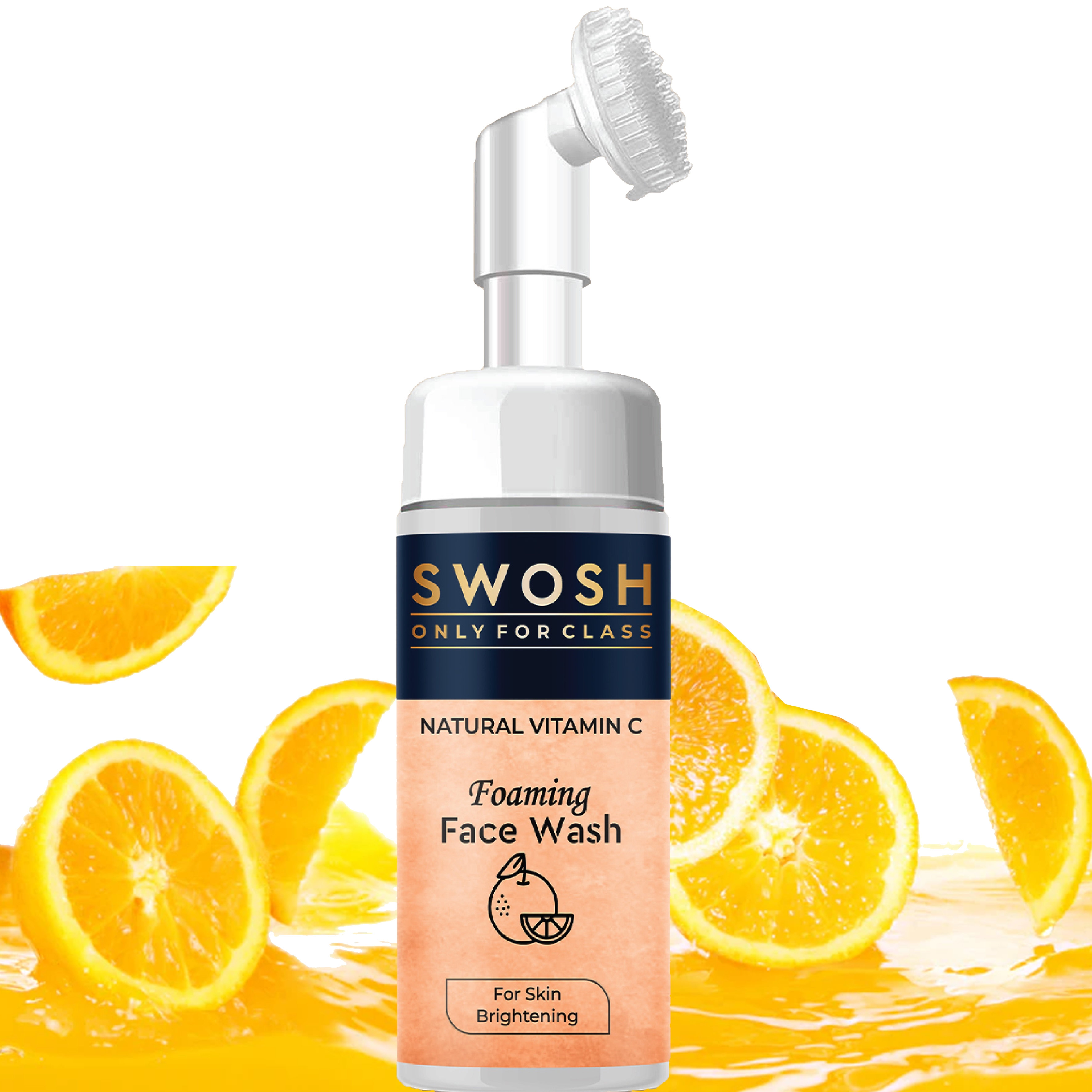 SWOSH | SWOSH Natural Vitamin C Foaming Face Wash For Pimple Prone & Oily Skin - No Parabens, Sulphate, Silicones & Colour (with Built-in Face Brush), 100 ml