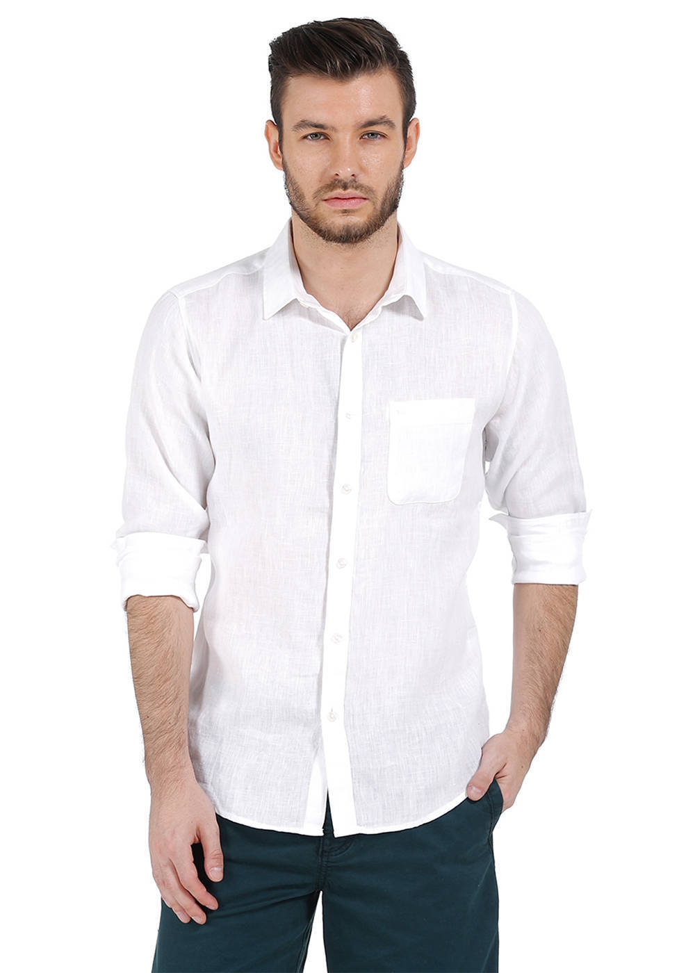 Basics | Basics White Slim Fit Linen Casual Shirt-15BCSH32125