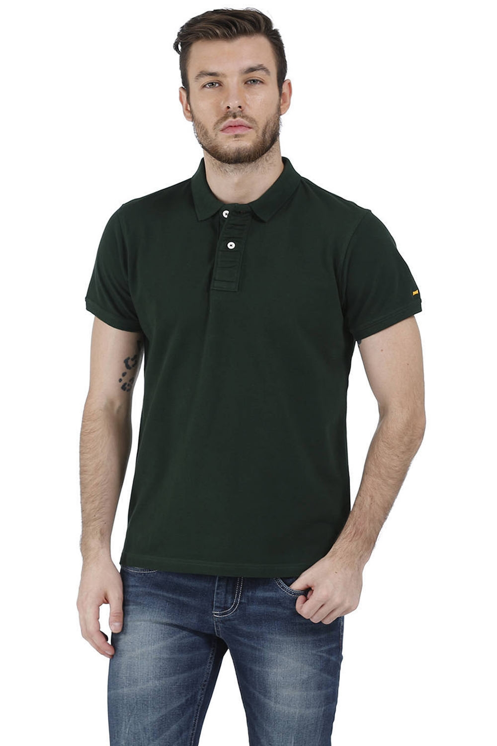 Basics | Basics Muscle Fit Dark-Green Piqu Polo T-Shirt