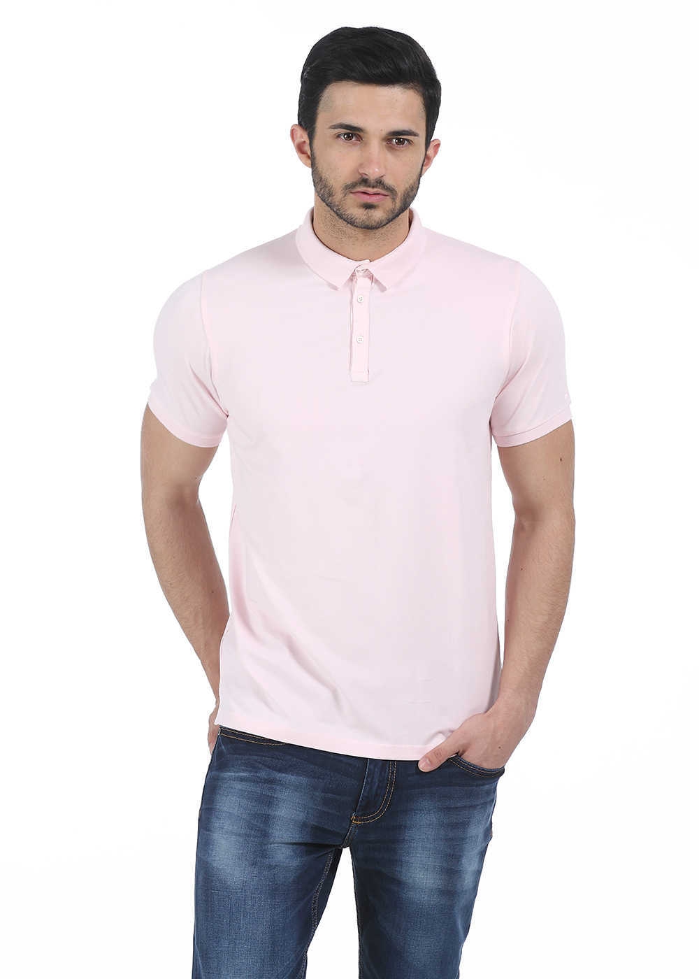 BASICS | Basics Muscle Fit Seashell Pink Lycra Polo T-Shirt-15BCTS33527