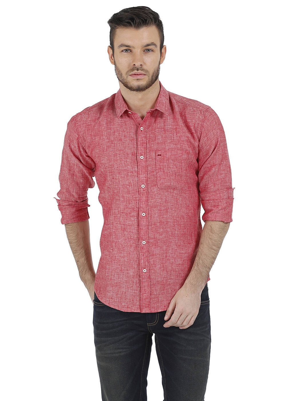 Basics | Basics Slim Fit Red Chambray Linen Shirt-16BCSH34297