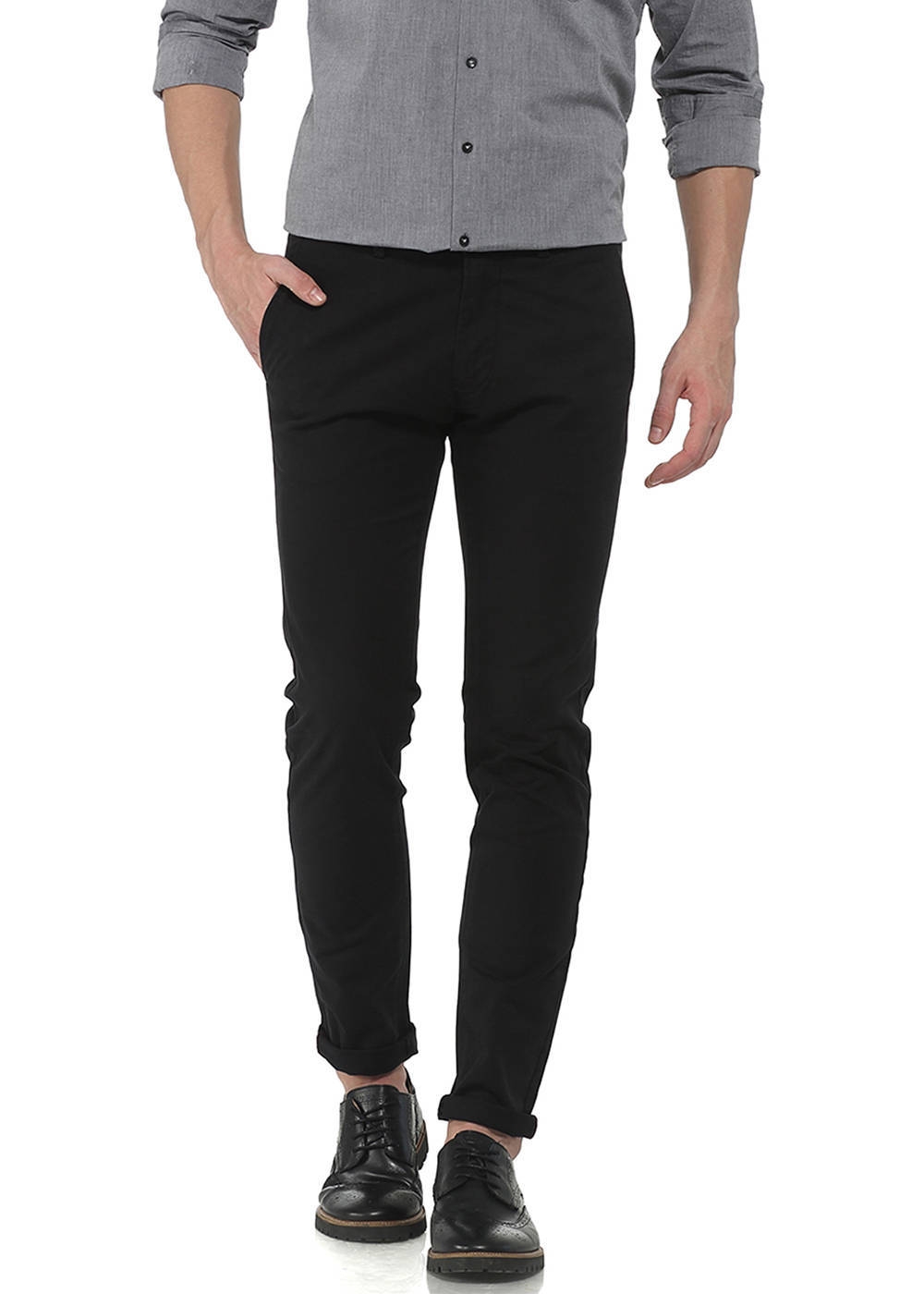 Basics | Basics Tapered Fit Anthracite Black Stretch Trouser