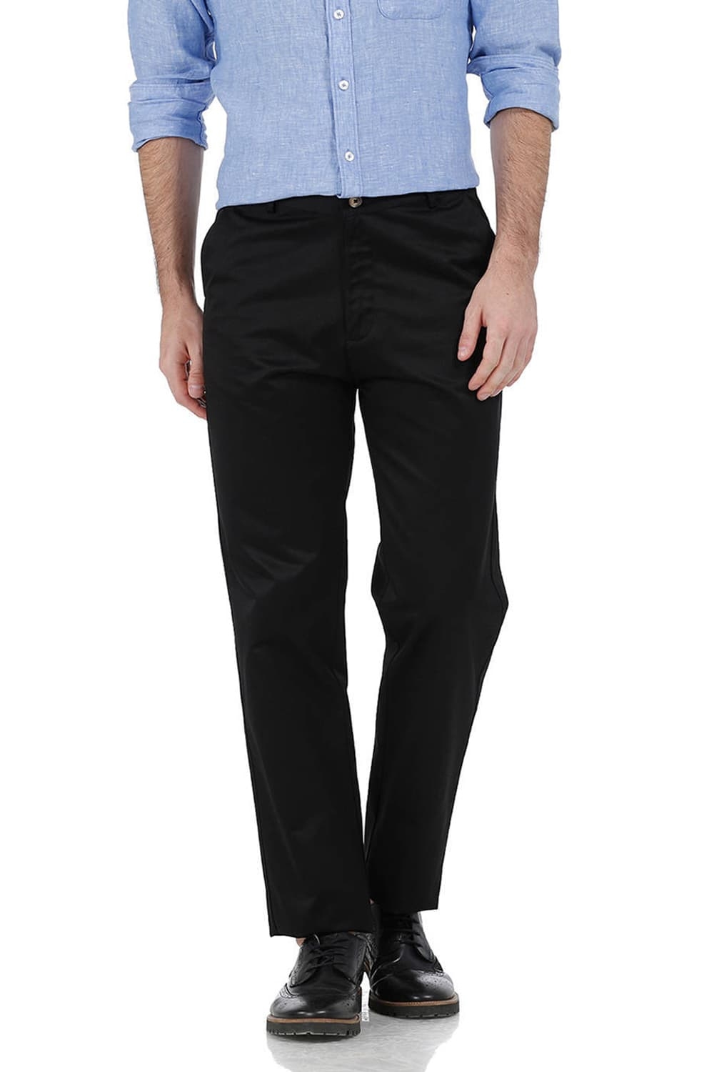 BASICS | Basics Comfort Fit Black Satin Weave Poly Cotton Trousers