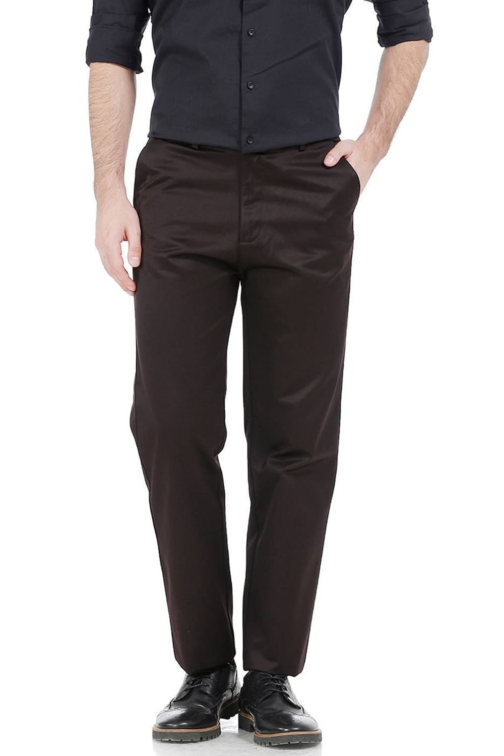 Basics | Basics Comfort Fit Coffee Satin Weave Poly Cotton Trousers
