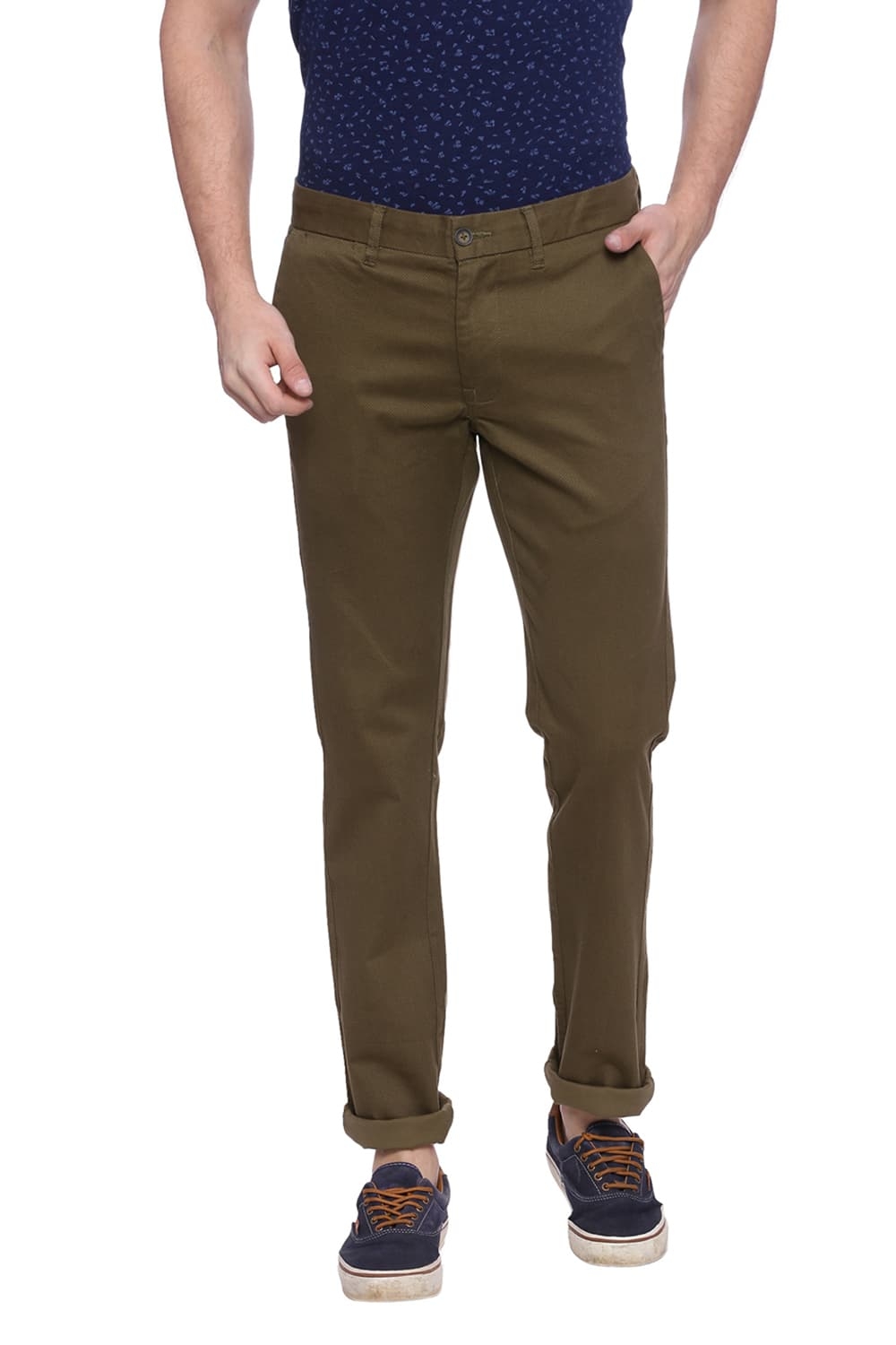 Basics | Basics Skinny Fit Military Gray Printed Stretch Trouser