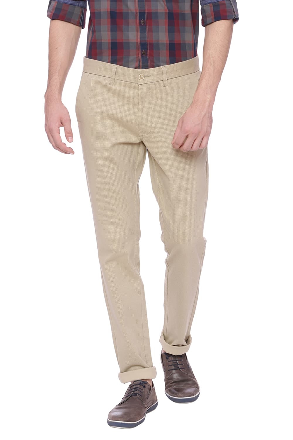 Basics | Basics Skinny Fit Cement Khaki Printed Stretch Trouser