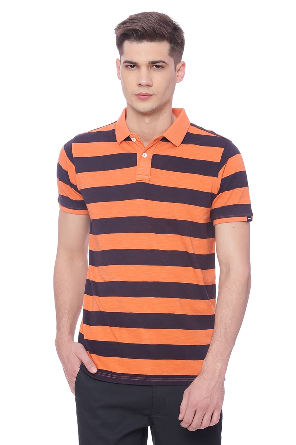 Basics | Basics Muscle Fit Carrot  Striped Rugby Polo T Shirt